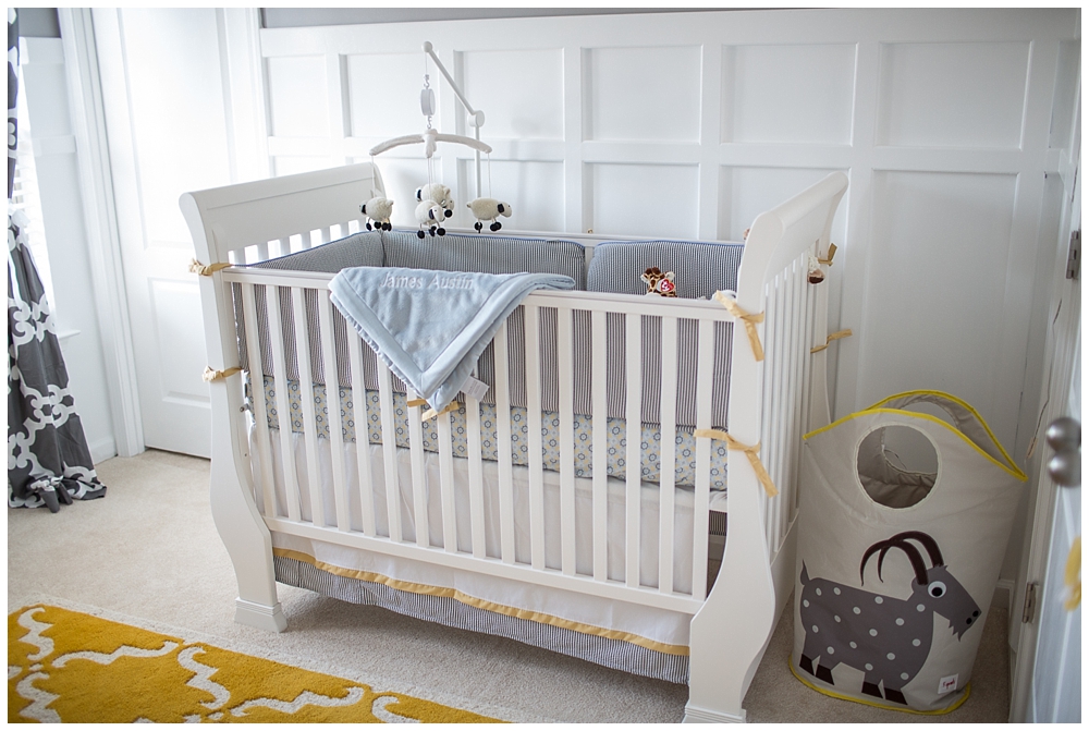 Gray and Yellow Preppy Nursery Crib