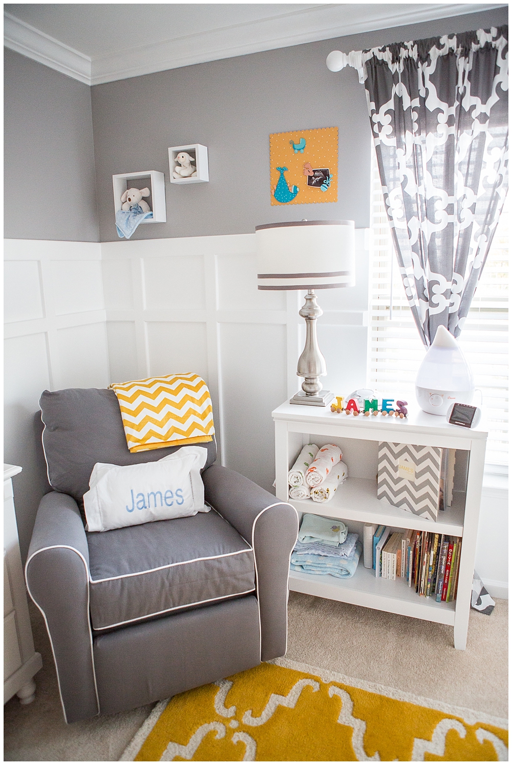 Gray and Yellow Preppy Nursery Glider View