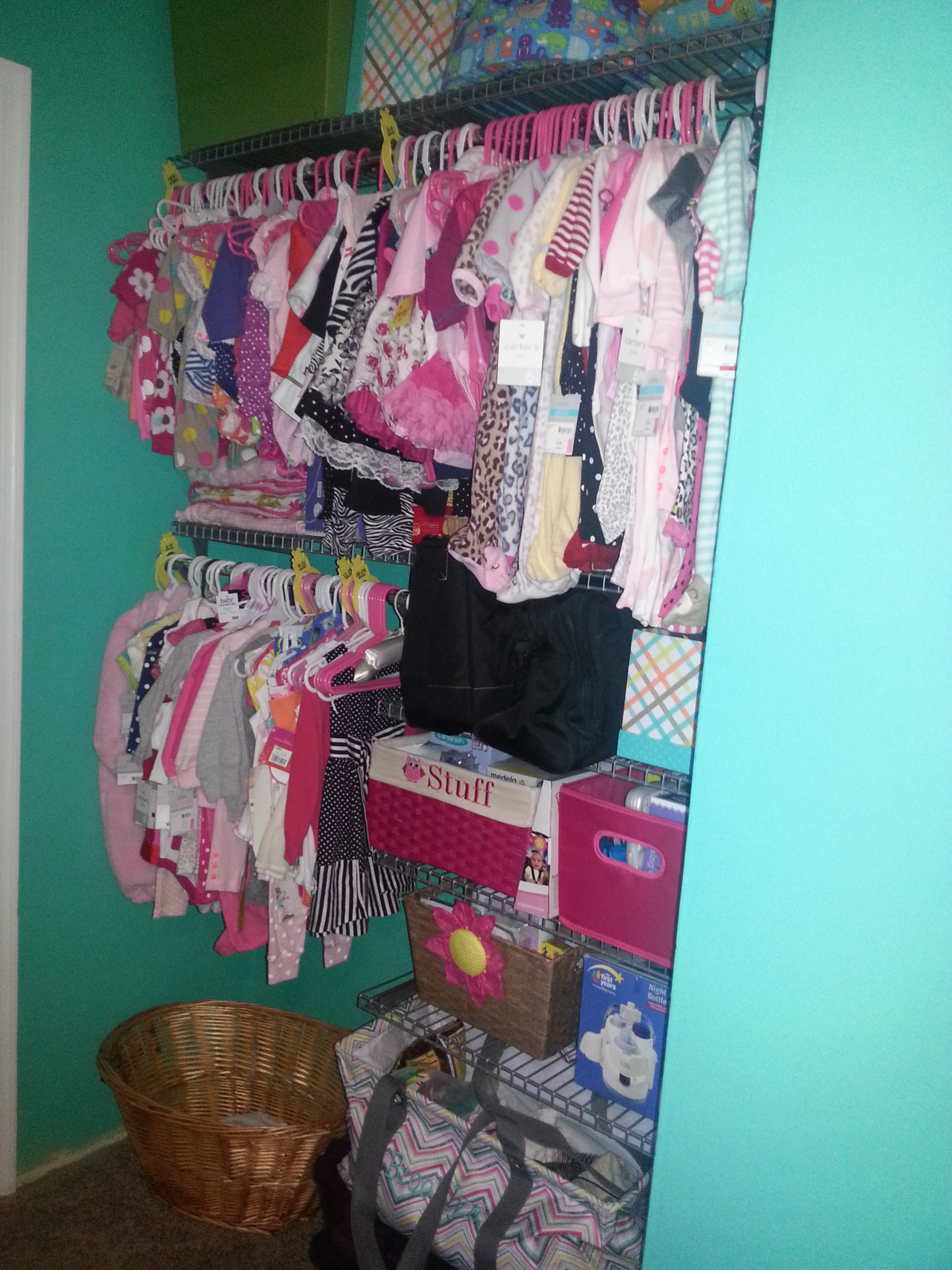 Pink and Blue Girl Nursery Closet View