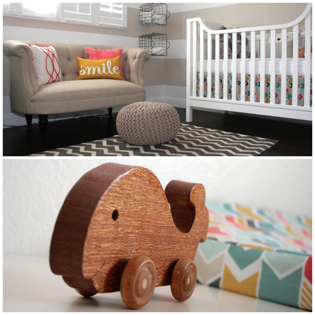 Striped Beige Girl Nursery Crib