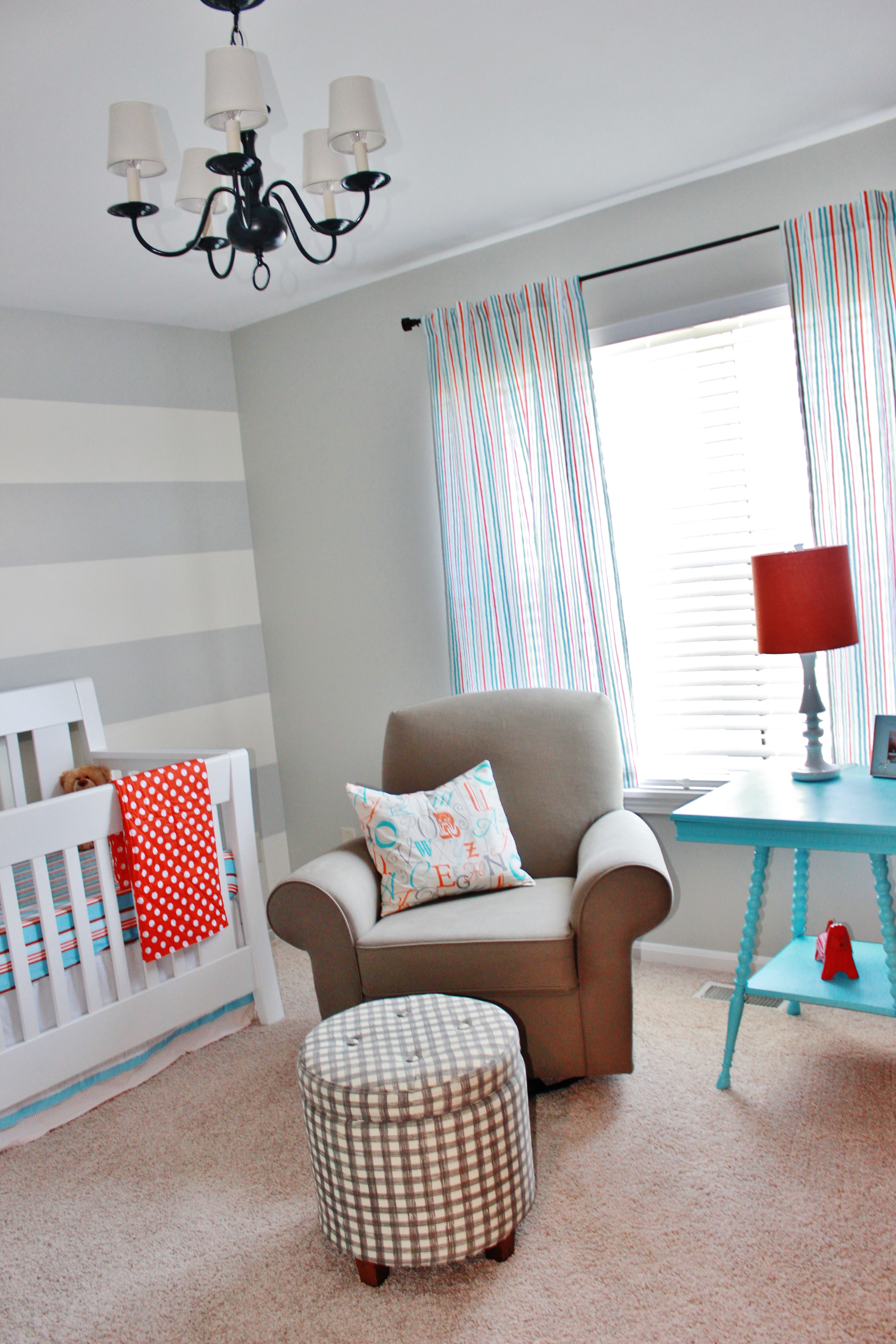 Gray Striped Orange and Aqua Nursery