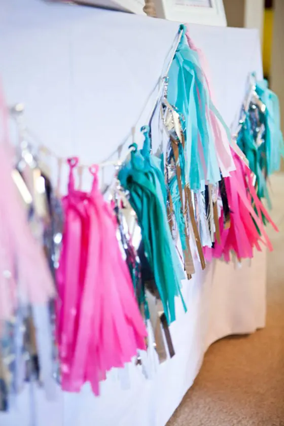 Pink and Turquoise Tassel Garland