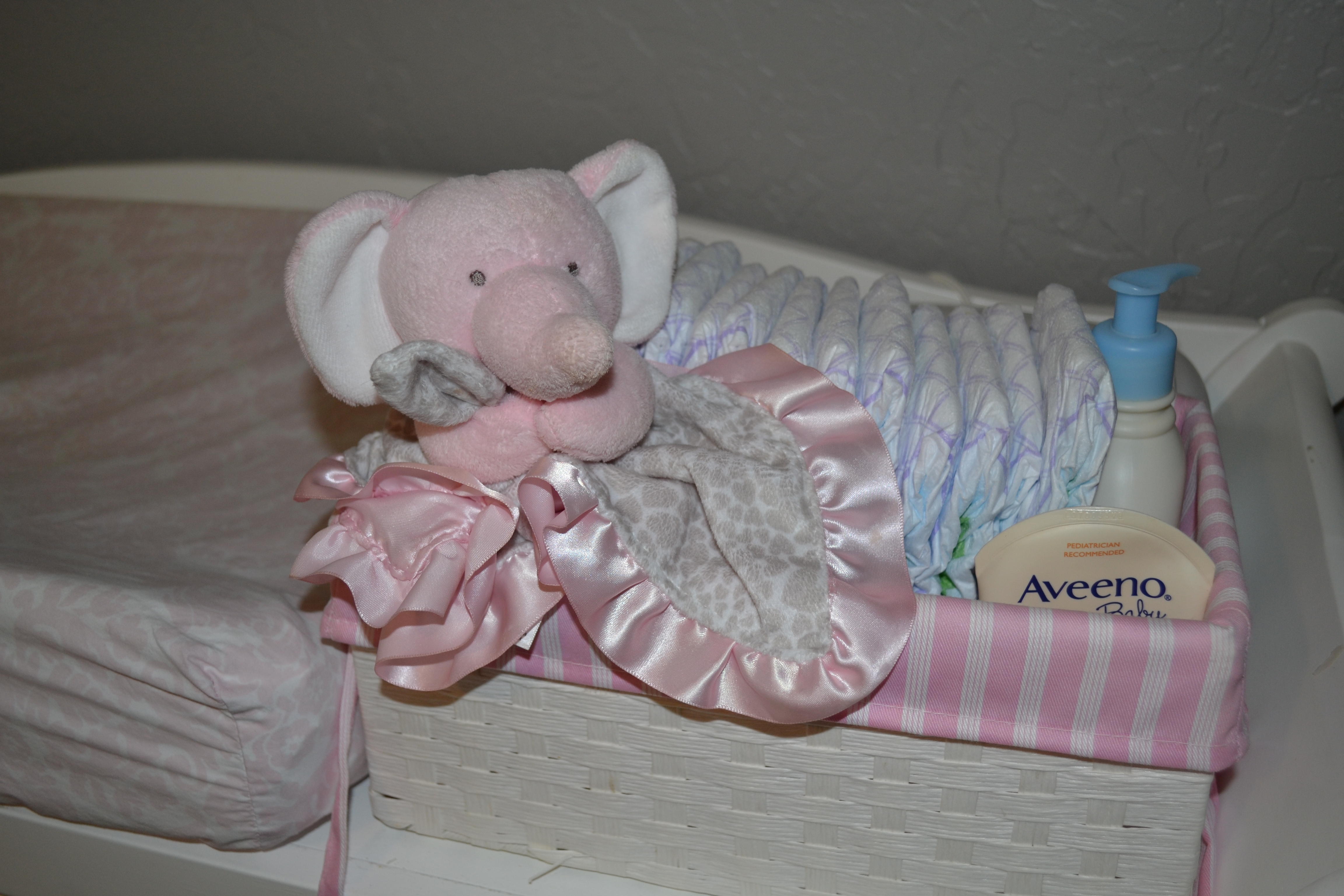 Gray and Light Pink Girl Nursery Stuffed Pink Elephant