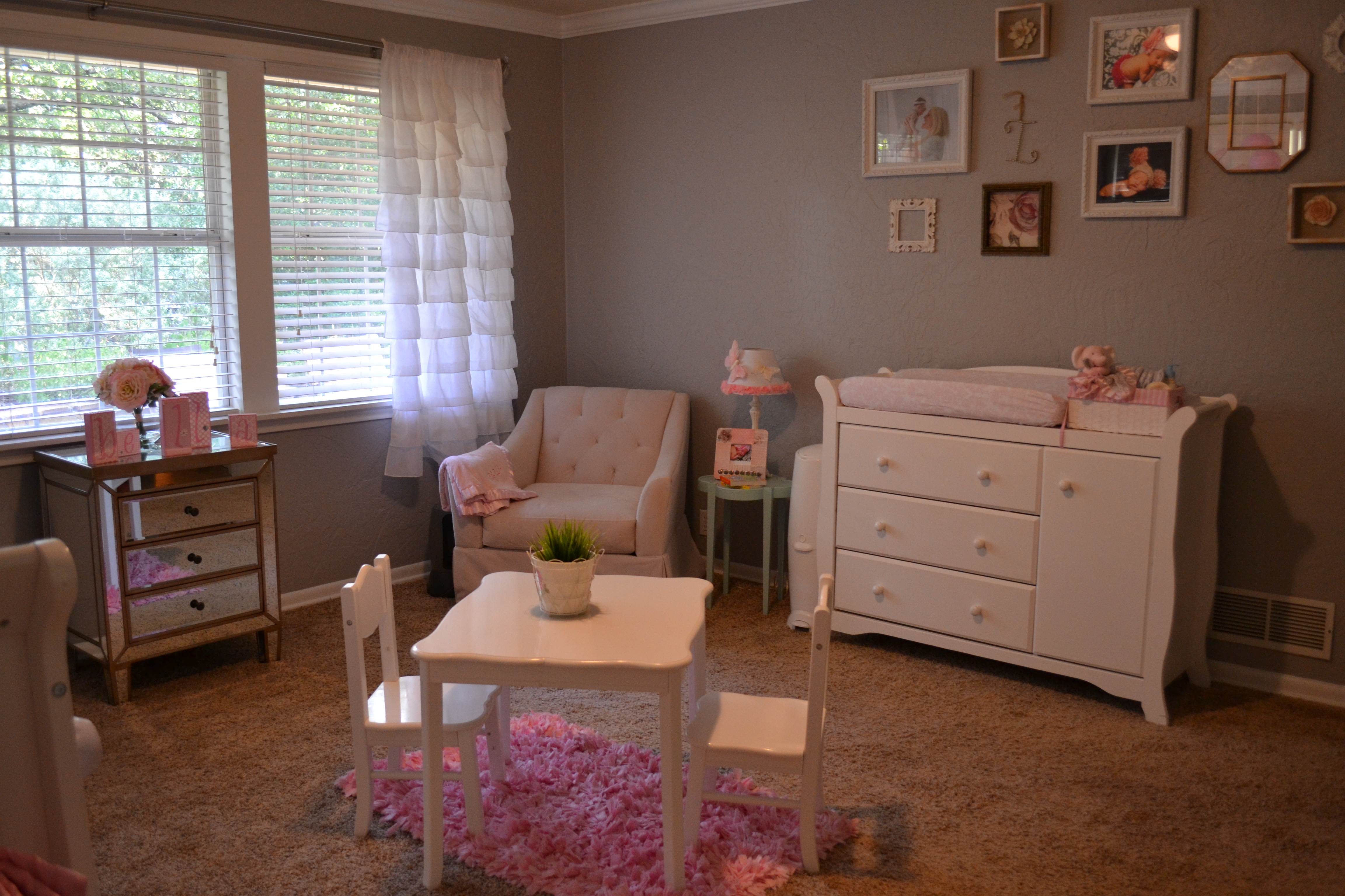 Gray and Light Pink Girl Nursery Another Room View