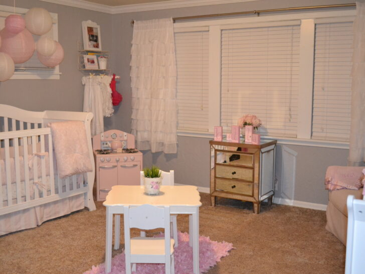 Gray and Light Pink Girl Nursery Room View