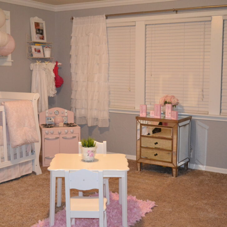 Gray and Light Pink Girl Nursery Room View