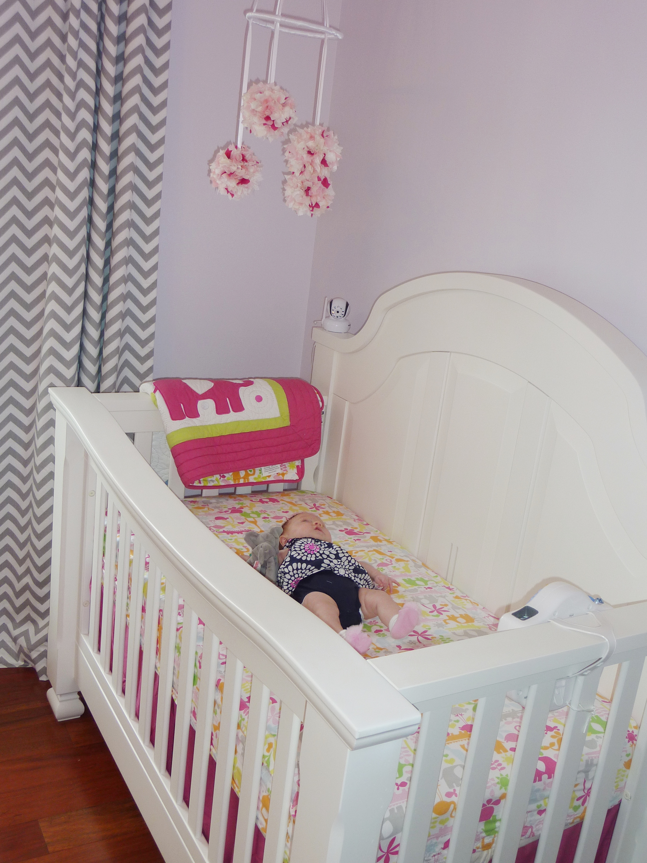 Hot Pink and Gray Elegant Girl Nursery Crib View