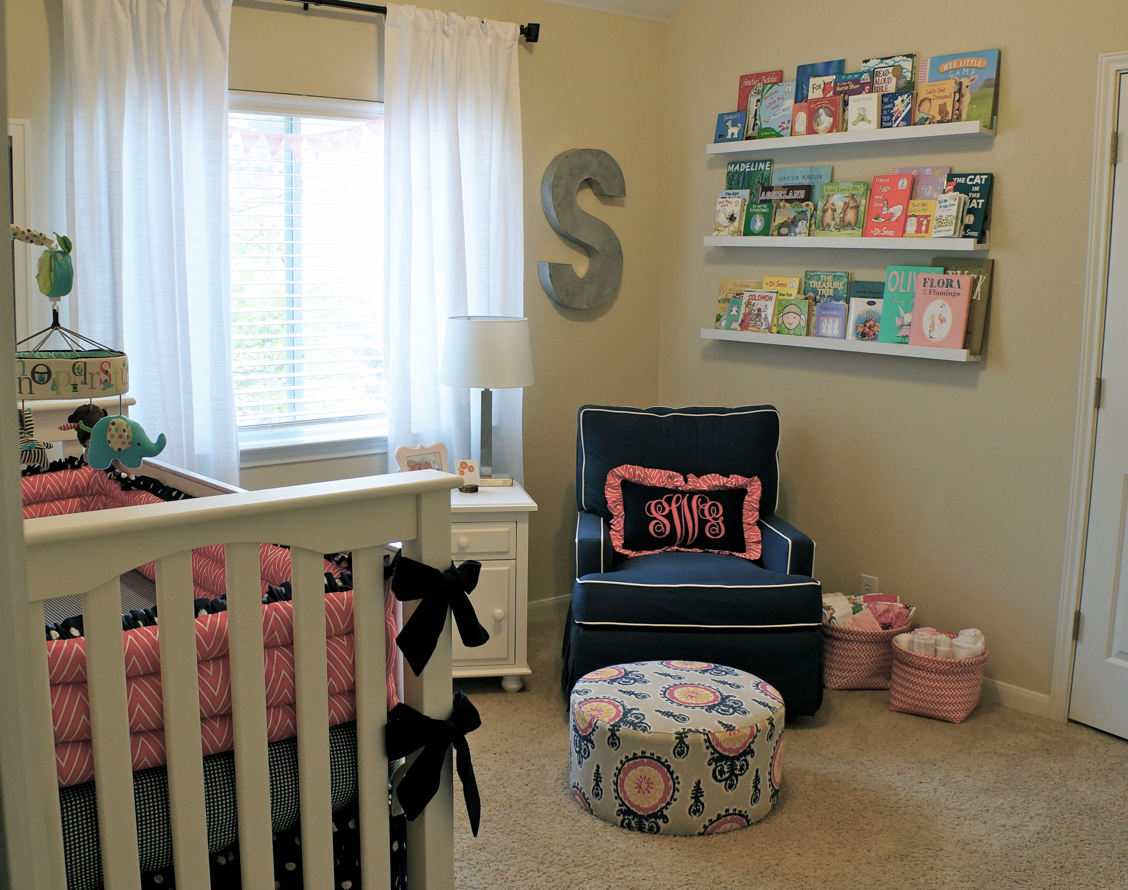 Girl Pink and Navy Nursery Room View