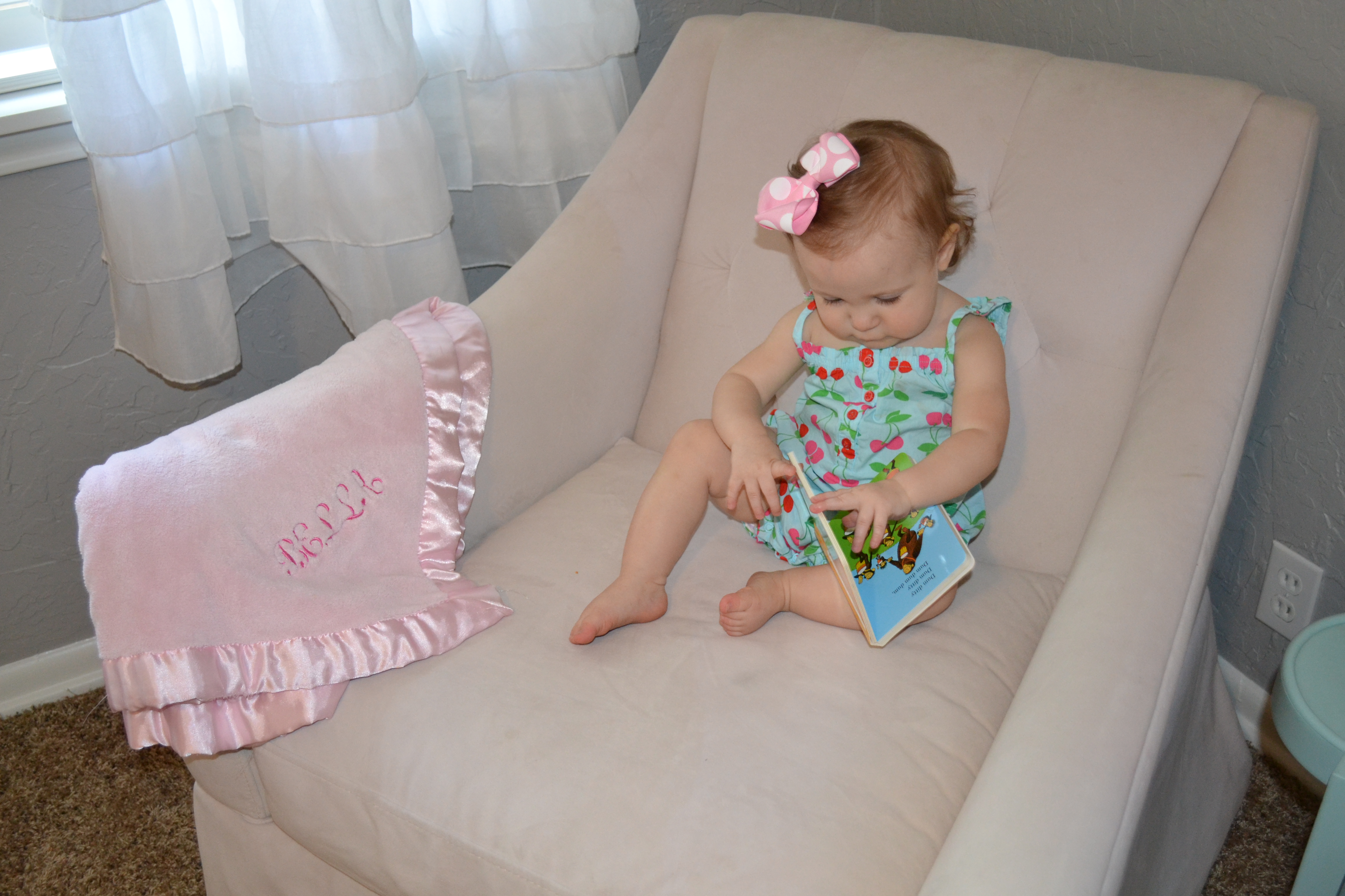 Gray and Light Pink Girl Nursery Bella on Glider