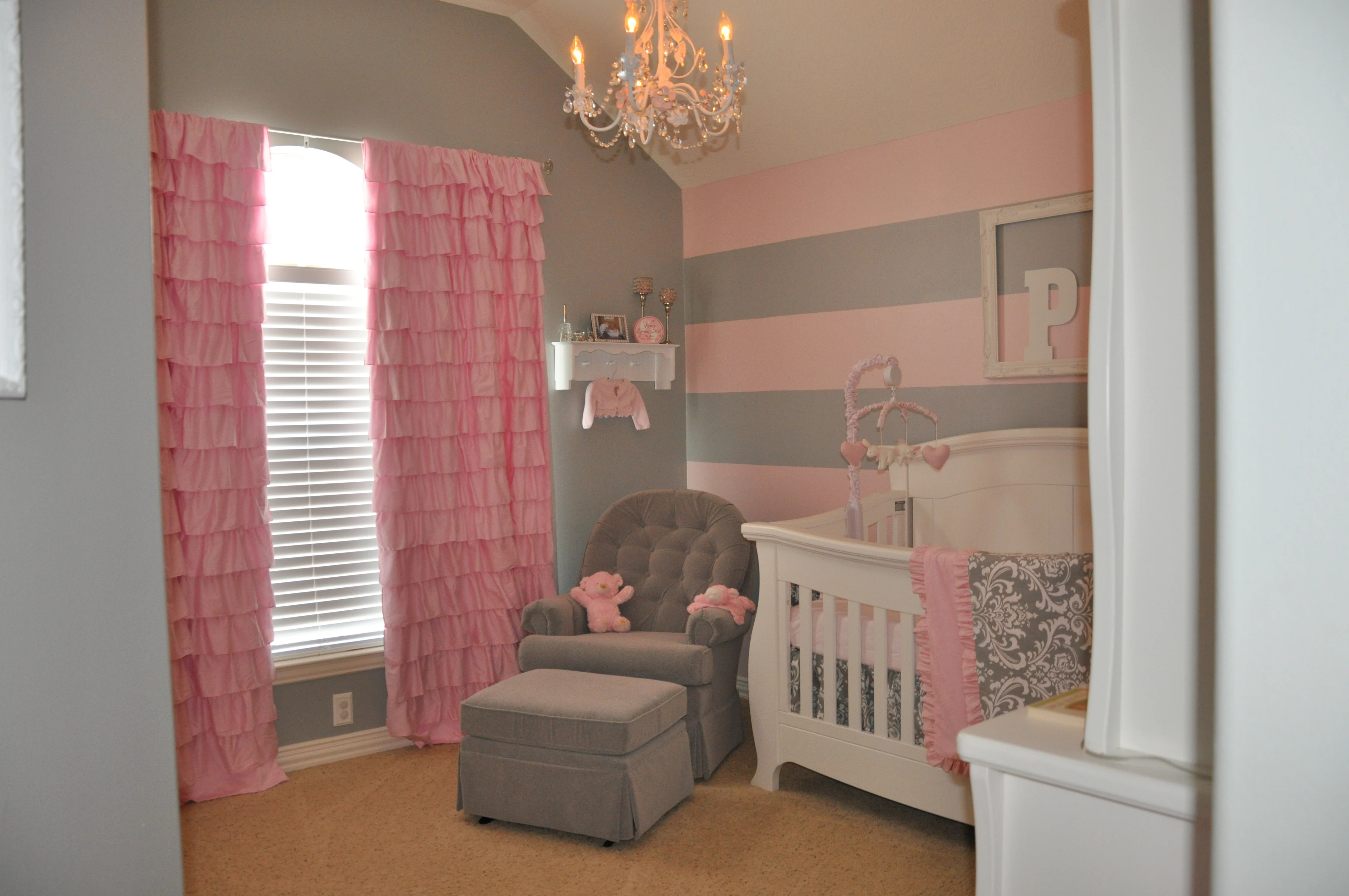 Gray and Pink Striped Wall Room Detail