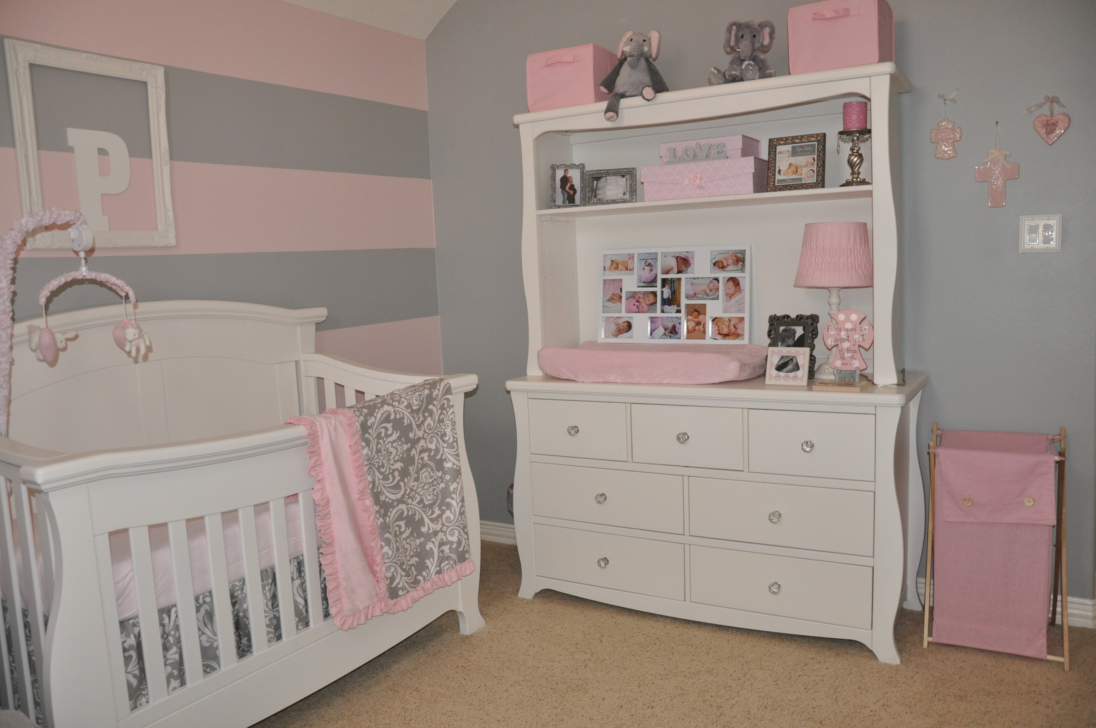 Gray and Pink Striped Wall Changer