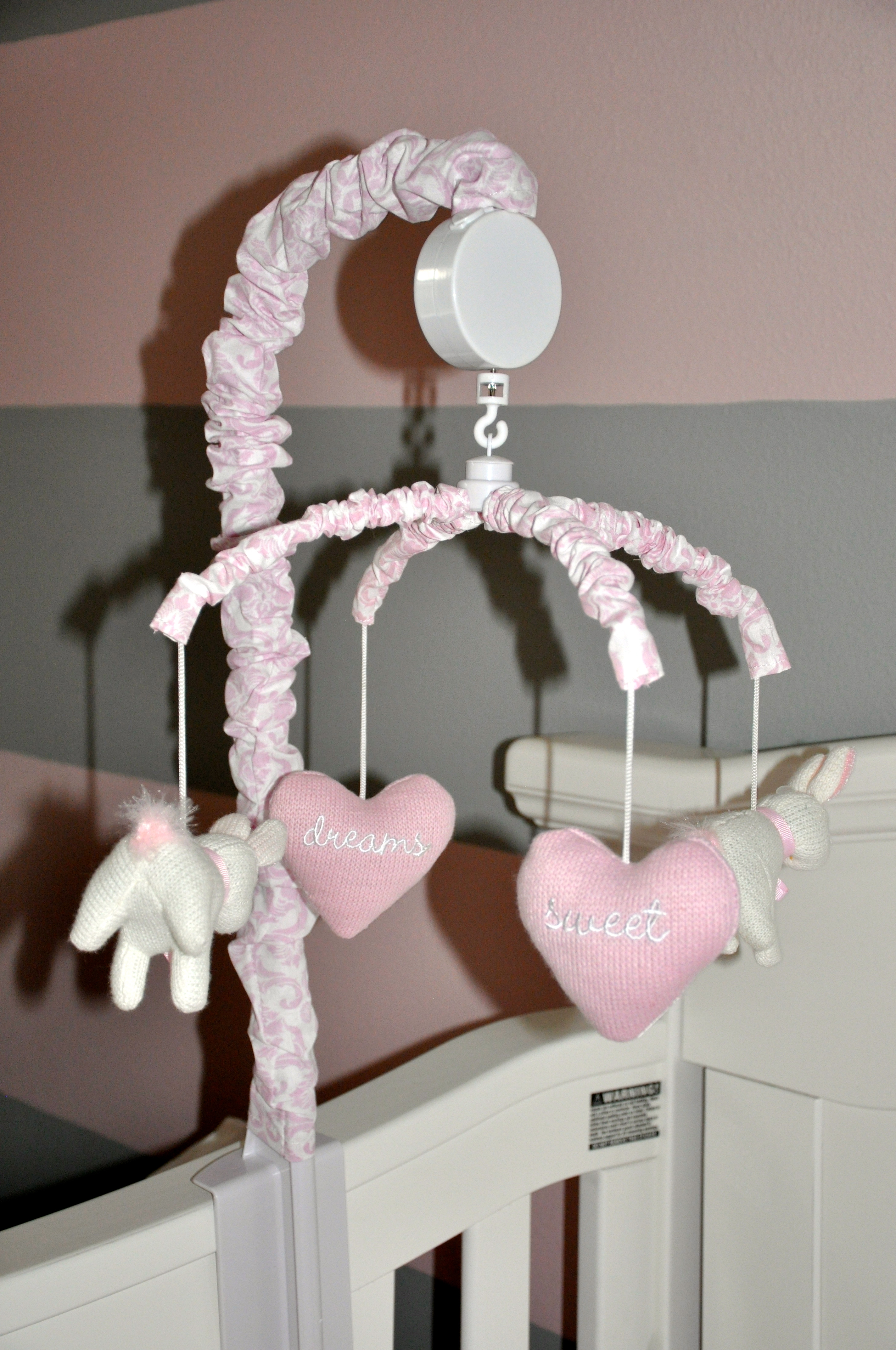 Gray and Pink Striped Nursery Baby Mobile