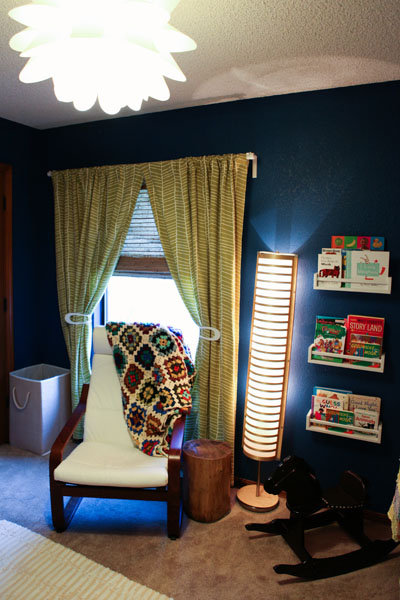 Vintage Blue Nursery Curtains and Glider
