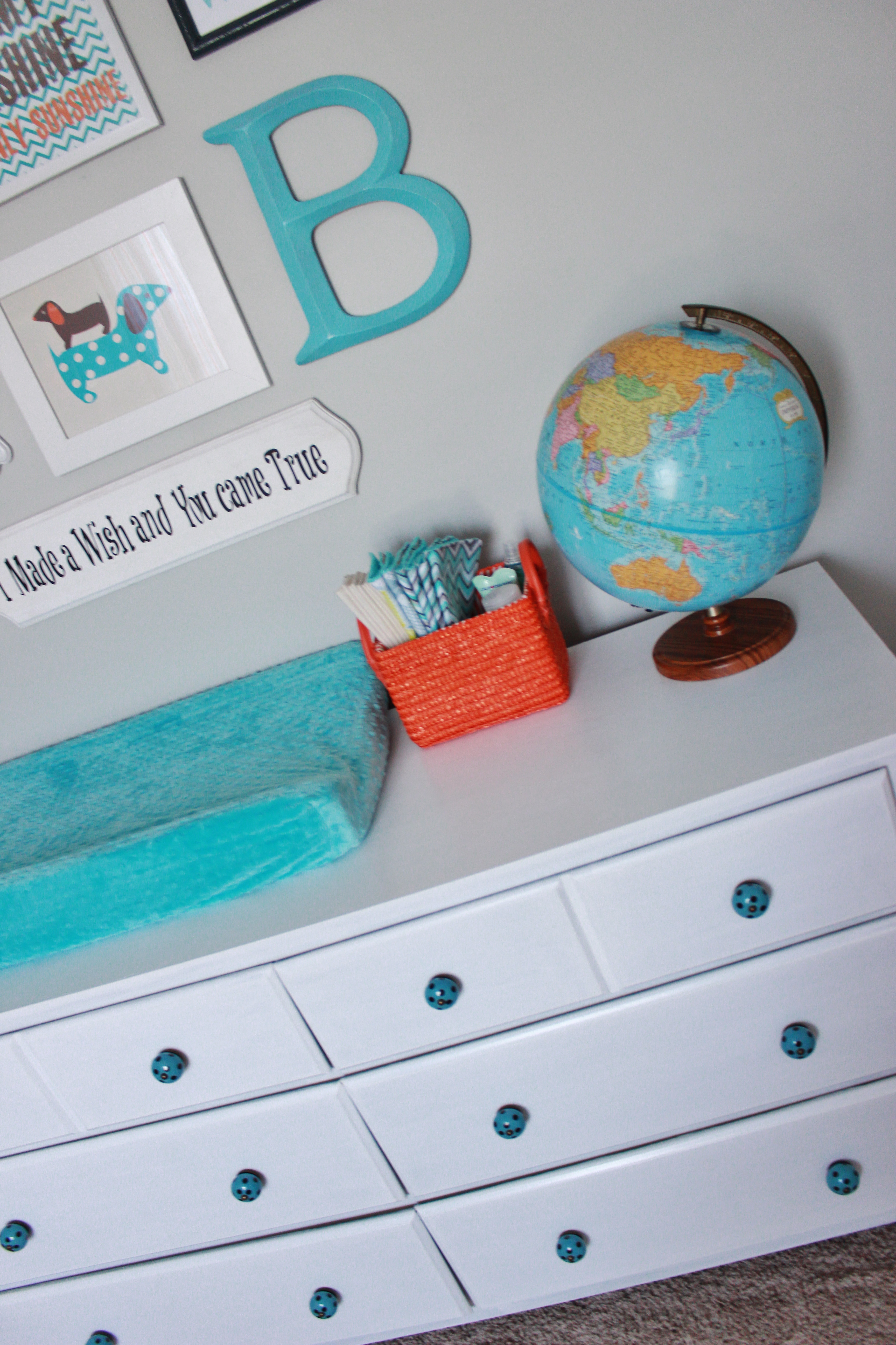 Gray Striped Orange and Aqua Nursery Globe