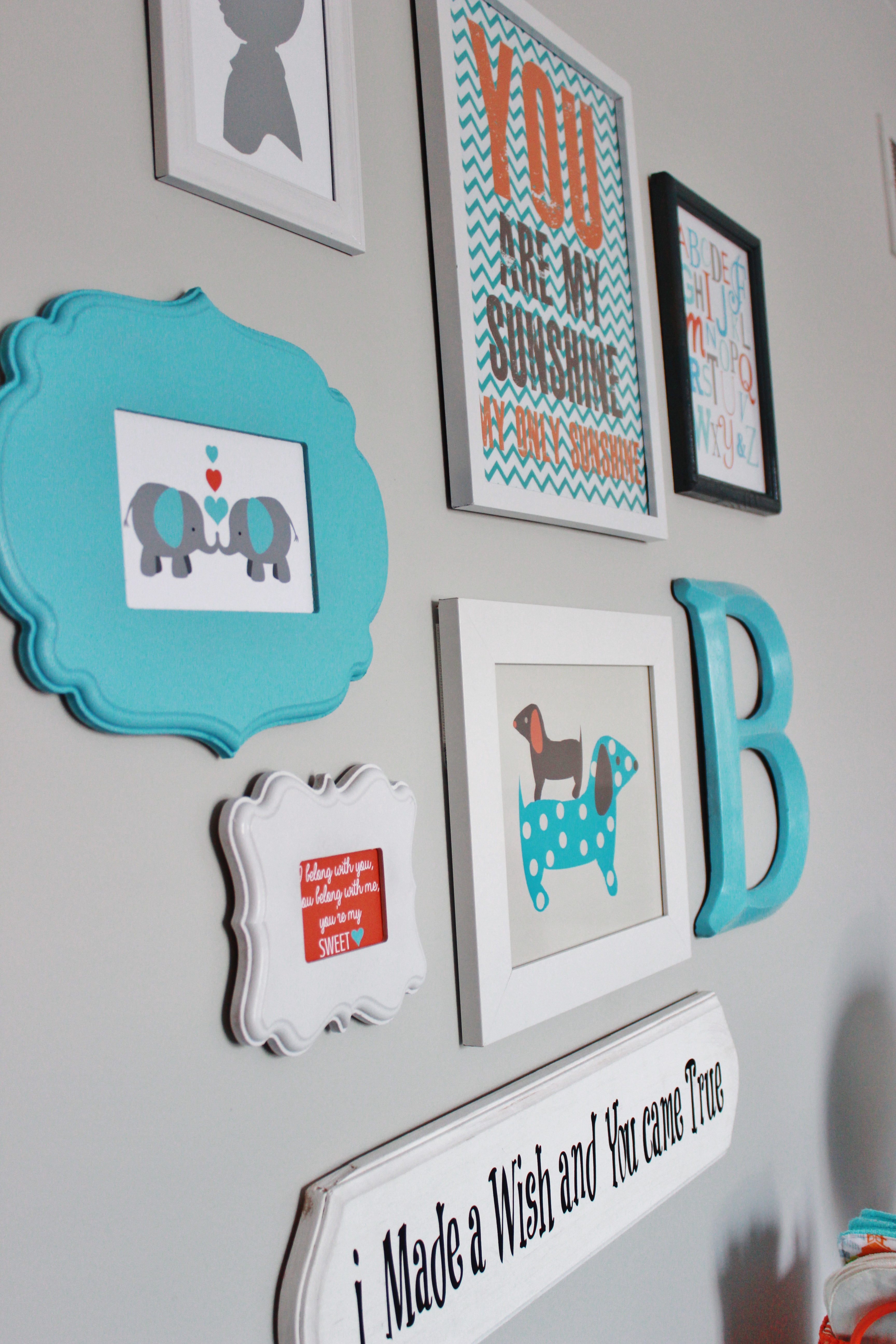 Gray Striped Orange and Aqua Nursery Gallery Wall