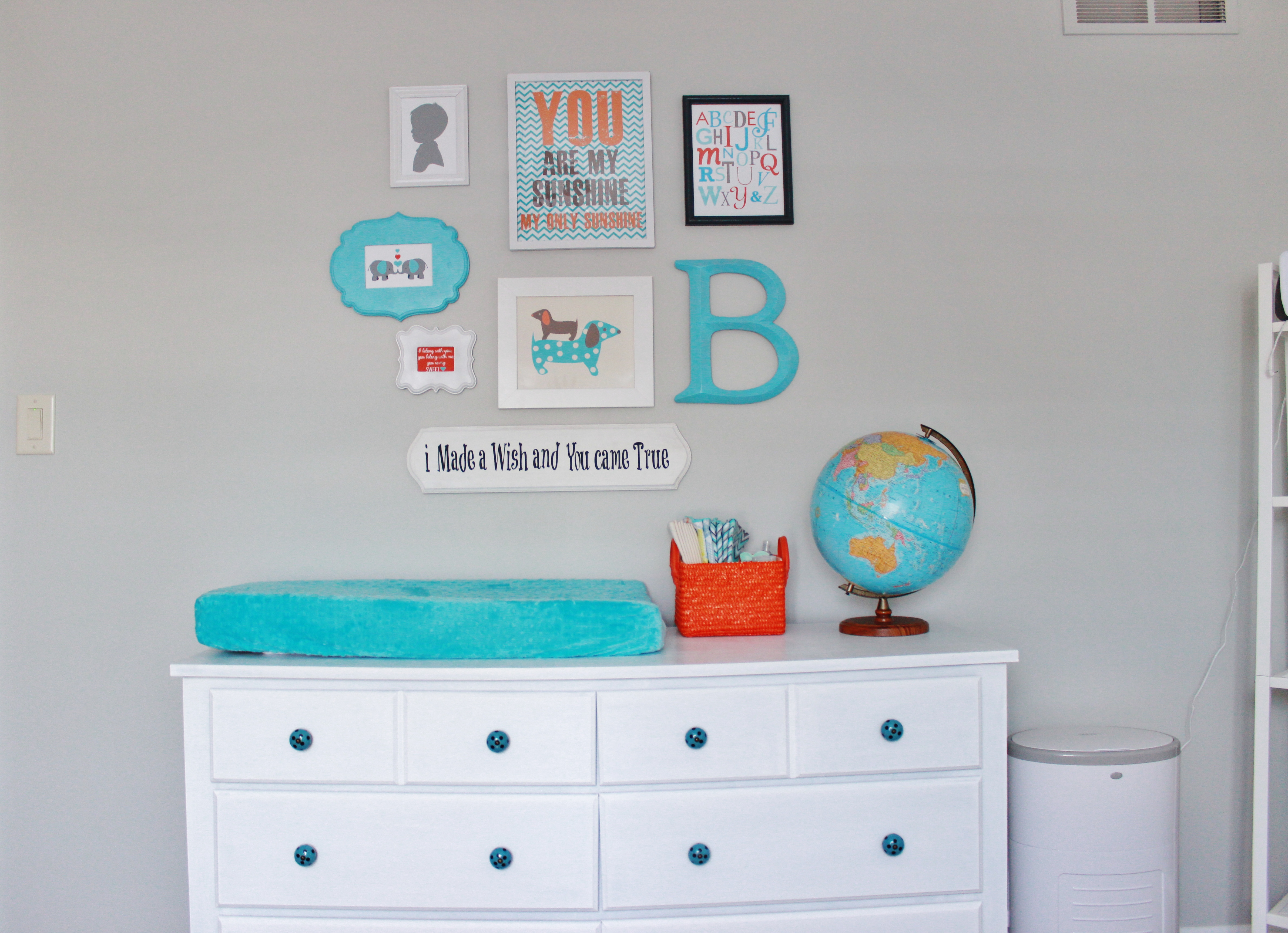 Gray Striped Orange and Aqua Nursery Gallery Wall