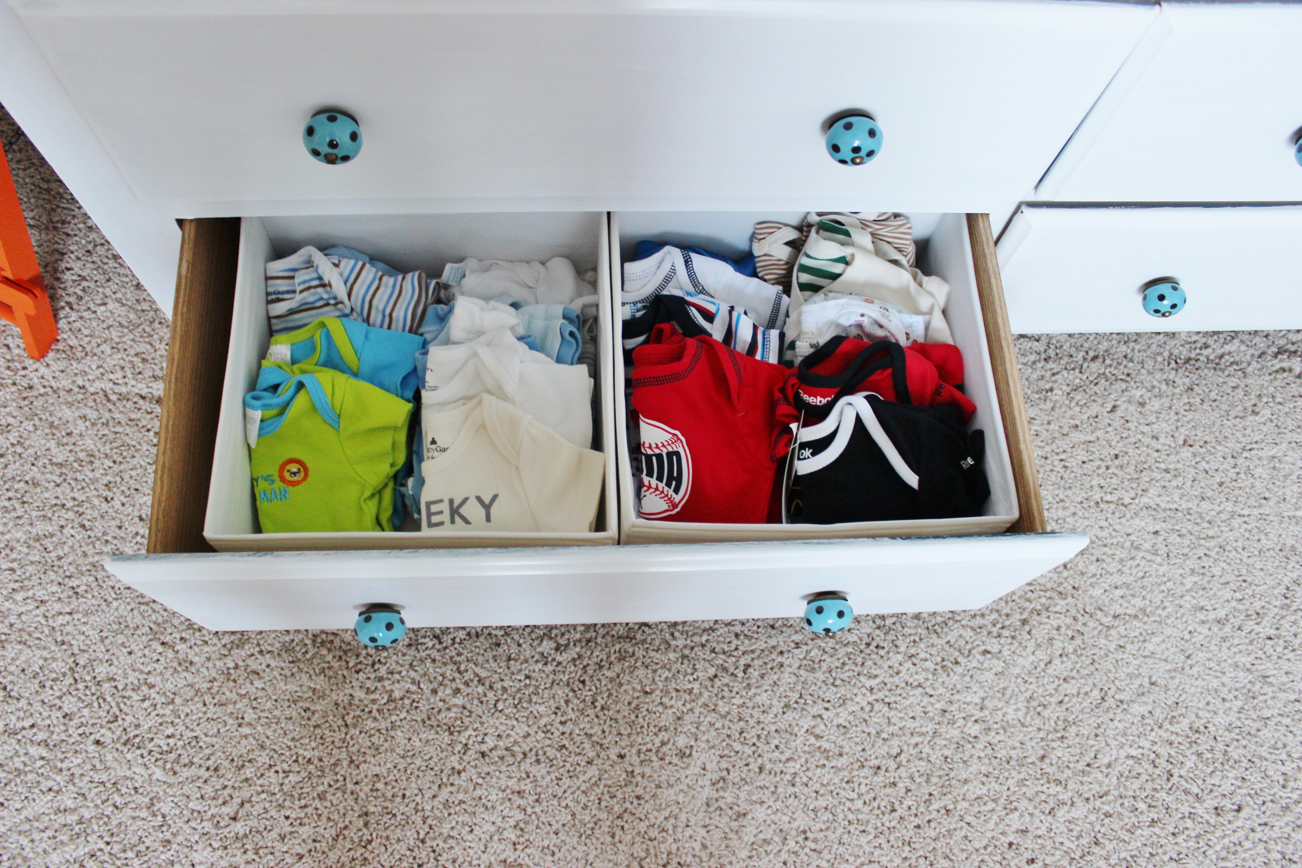 Gray Striped Orange and Aqua Nursery Drawer