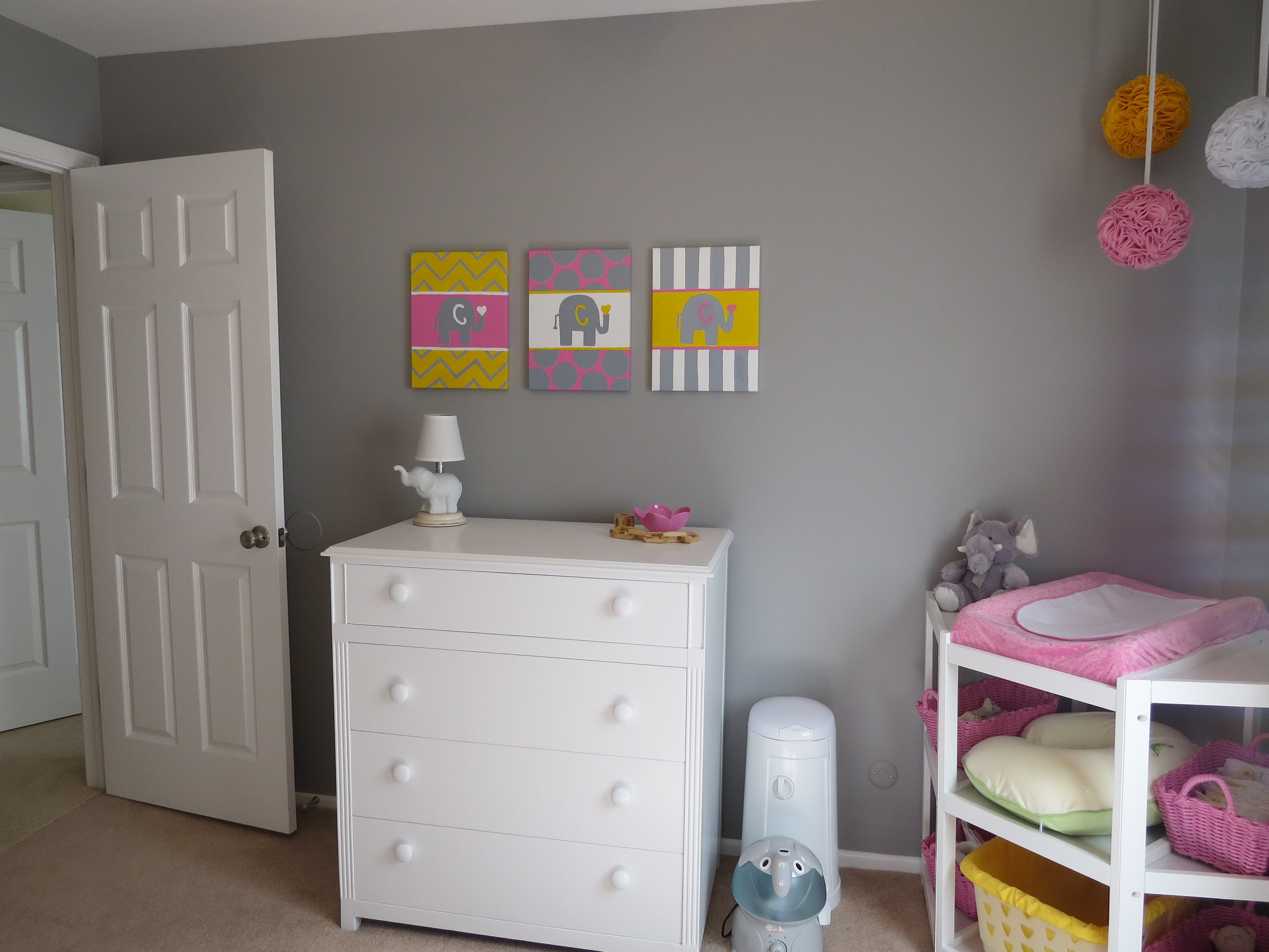 Girl Gray and Pink Animal Nursery Room View