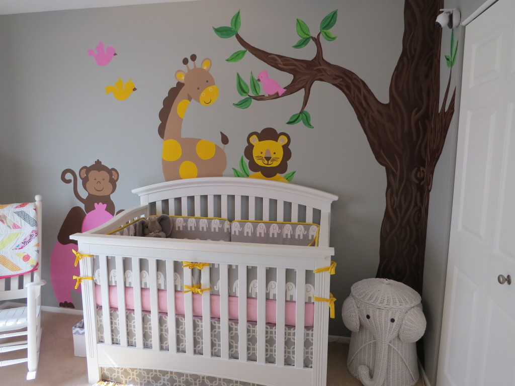 Girl Gray and Pink Animal Nursery Crib