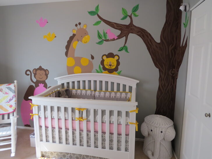 Girl Gray and Pink Animal Nursery Crib