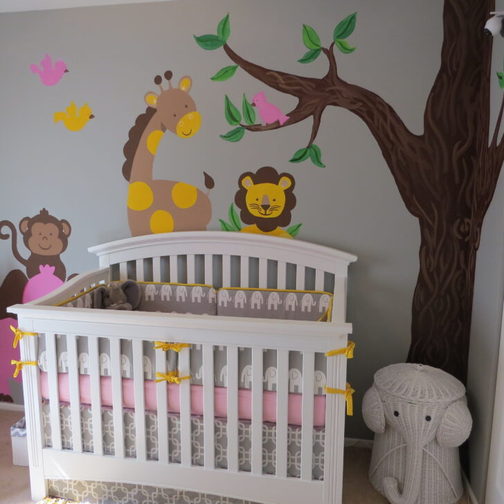 Girl Gray and Pink Animal Nursery Crib