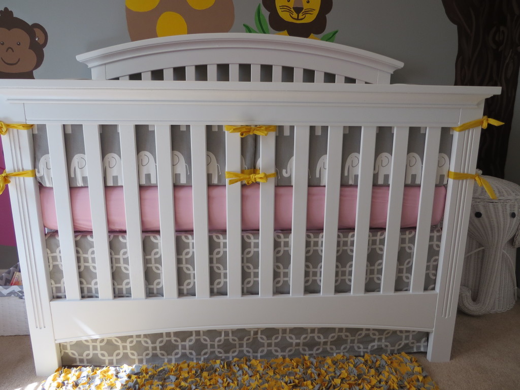 Girl Gray and Pink Animal Nursery Crib
