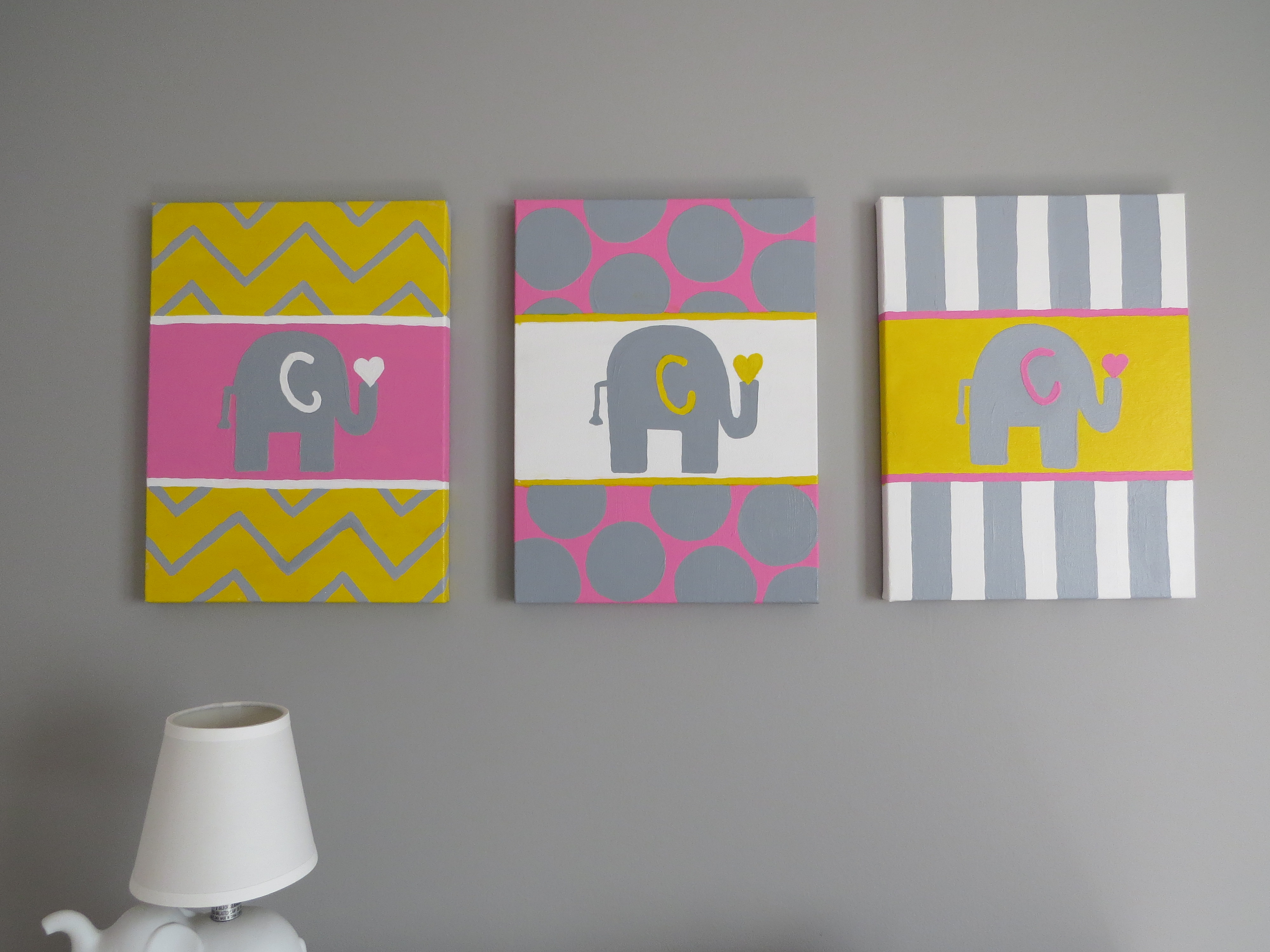 Girl Gray and Pink Animal Nursery Wall Art