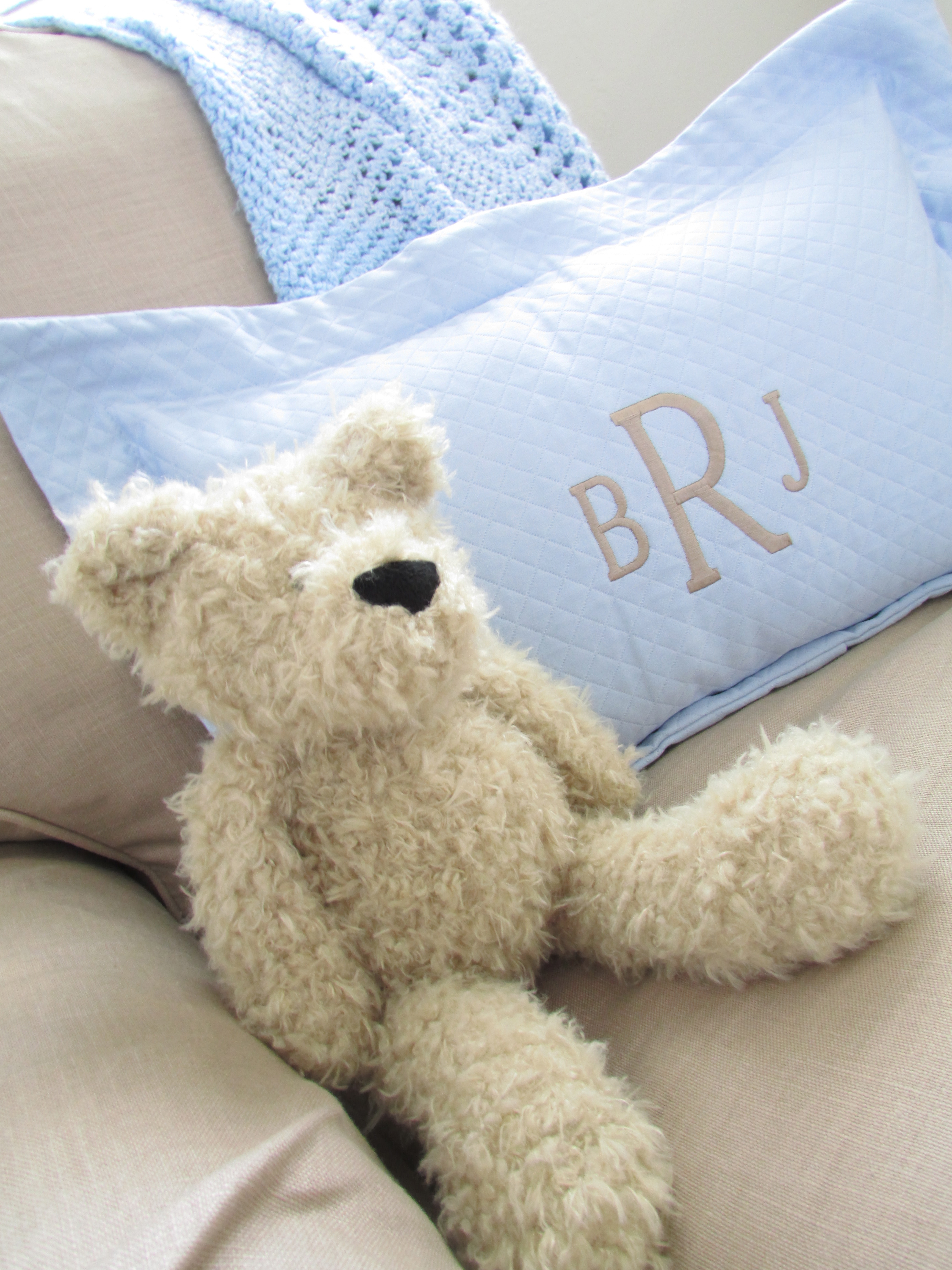 Gray Baby Boy Nursery Monogrammed Pillow