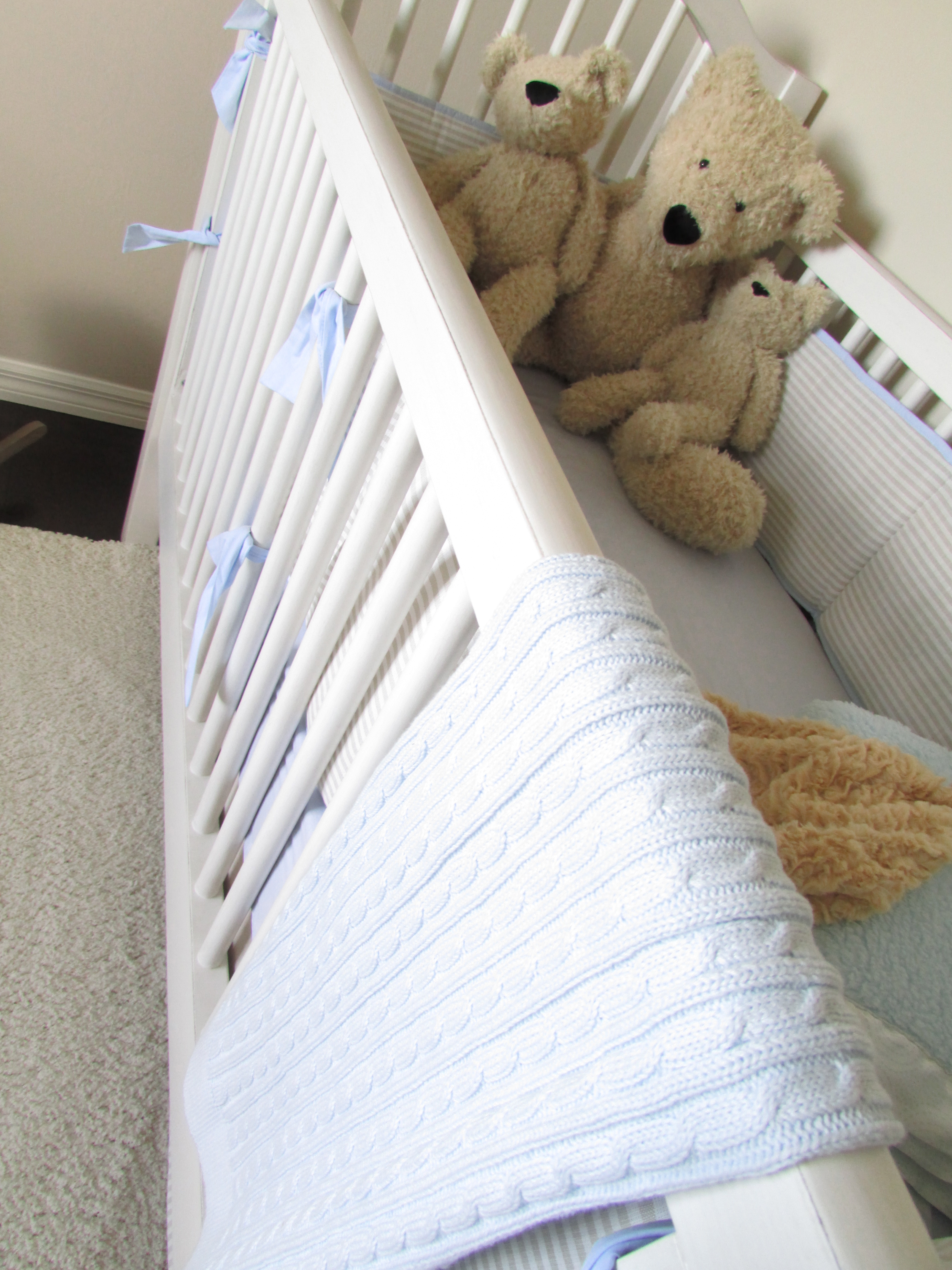 Gray Baby Boy Nursery Crib Close Up
