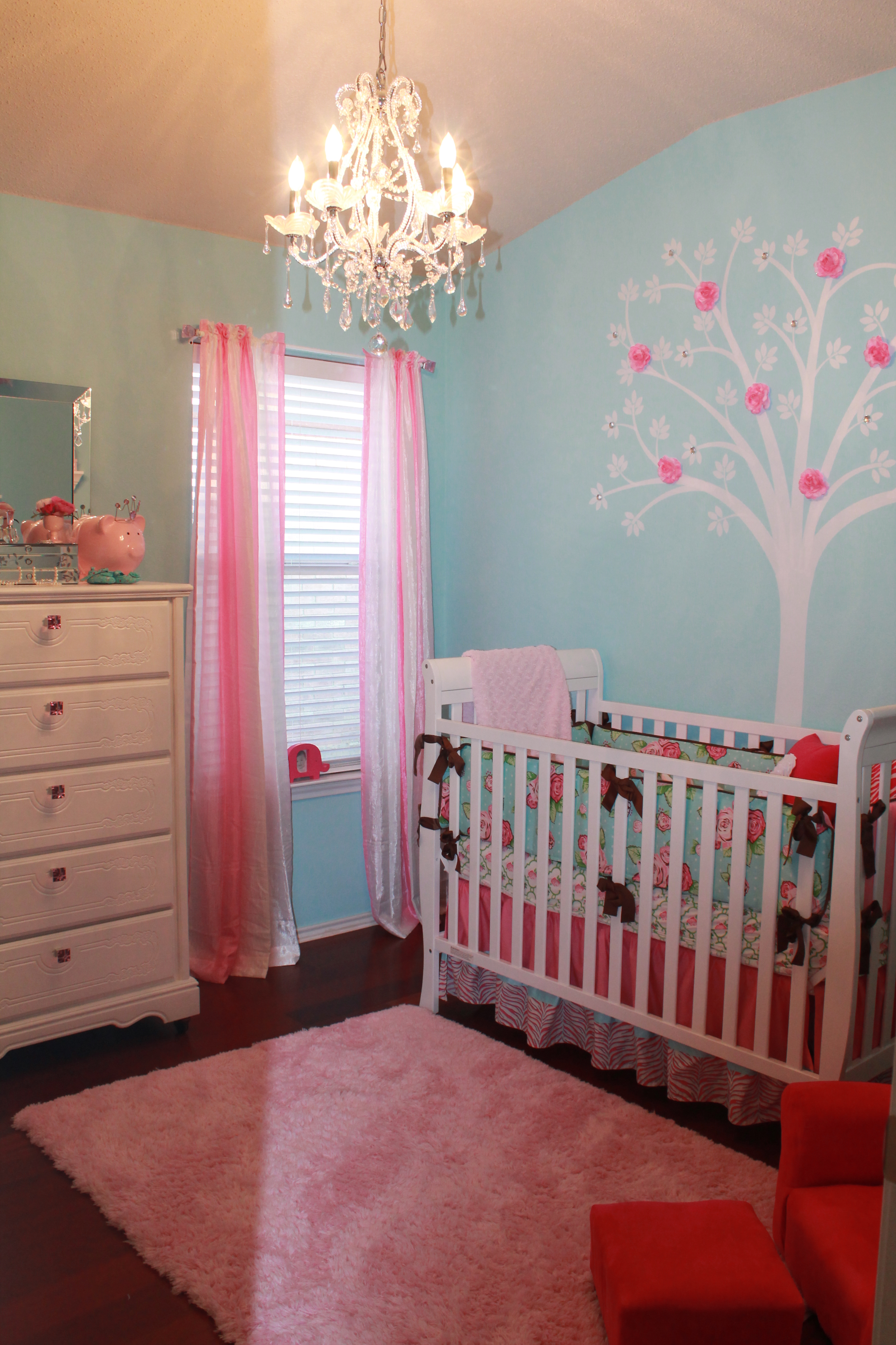 Girl Shabby Chic Hot PInk and Aqua Nursery Room View