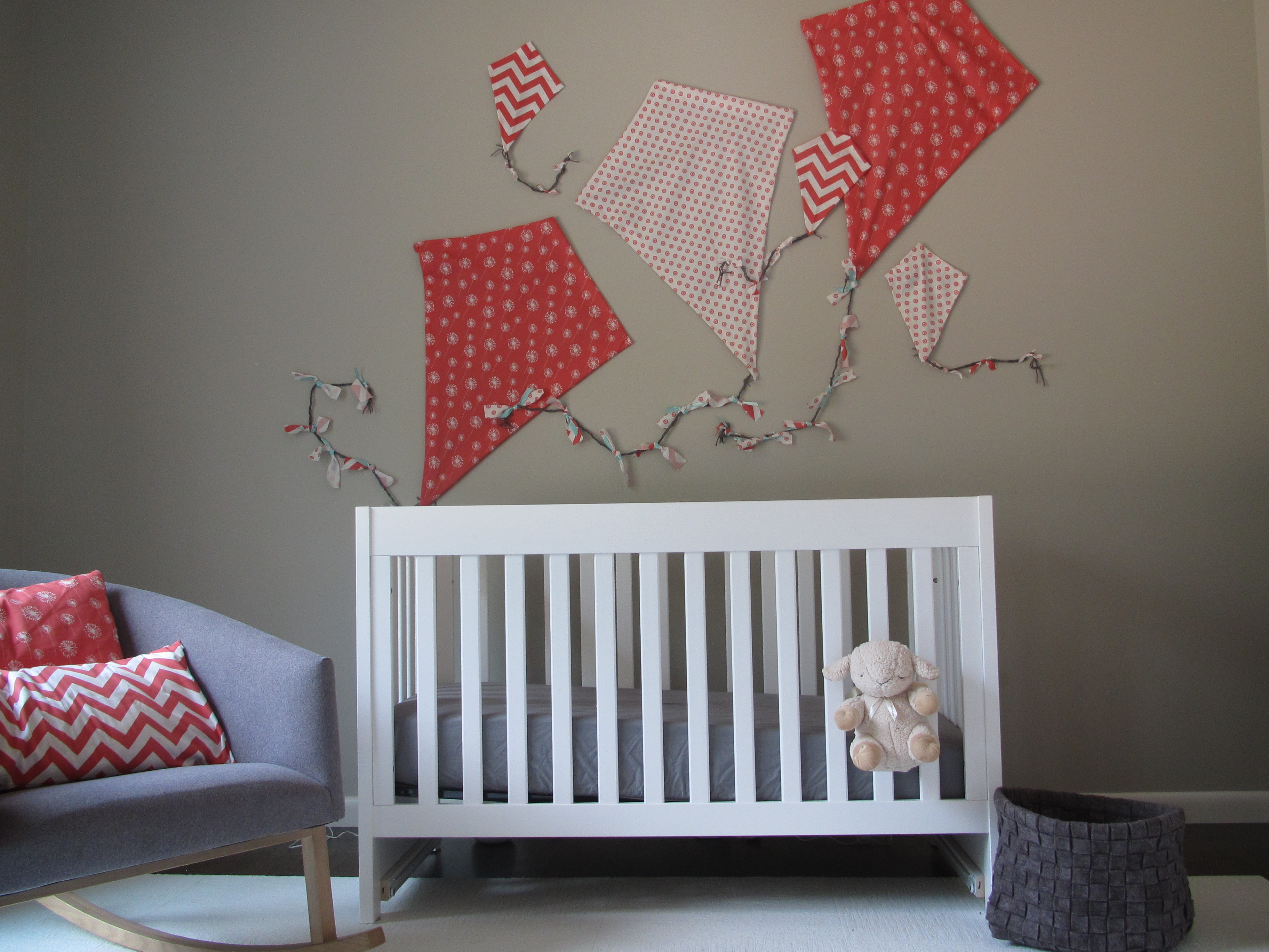 Kite Themed Gray Girl Nursery Crib Shot