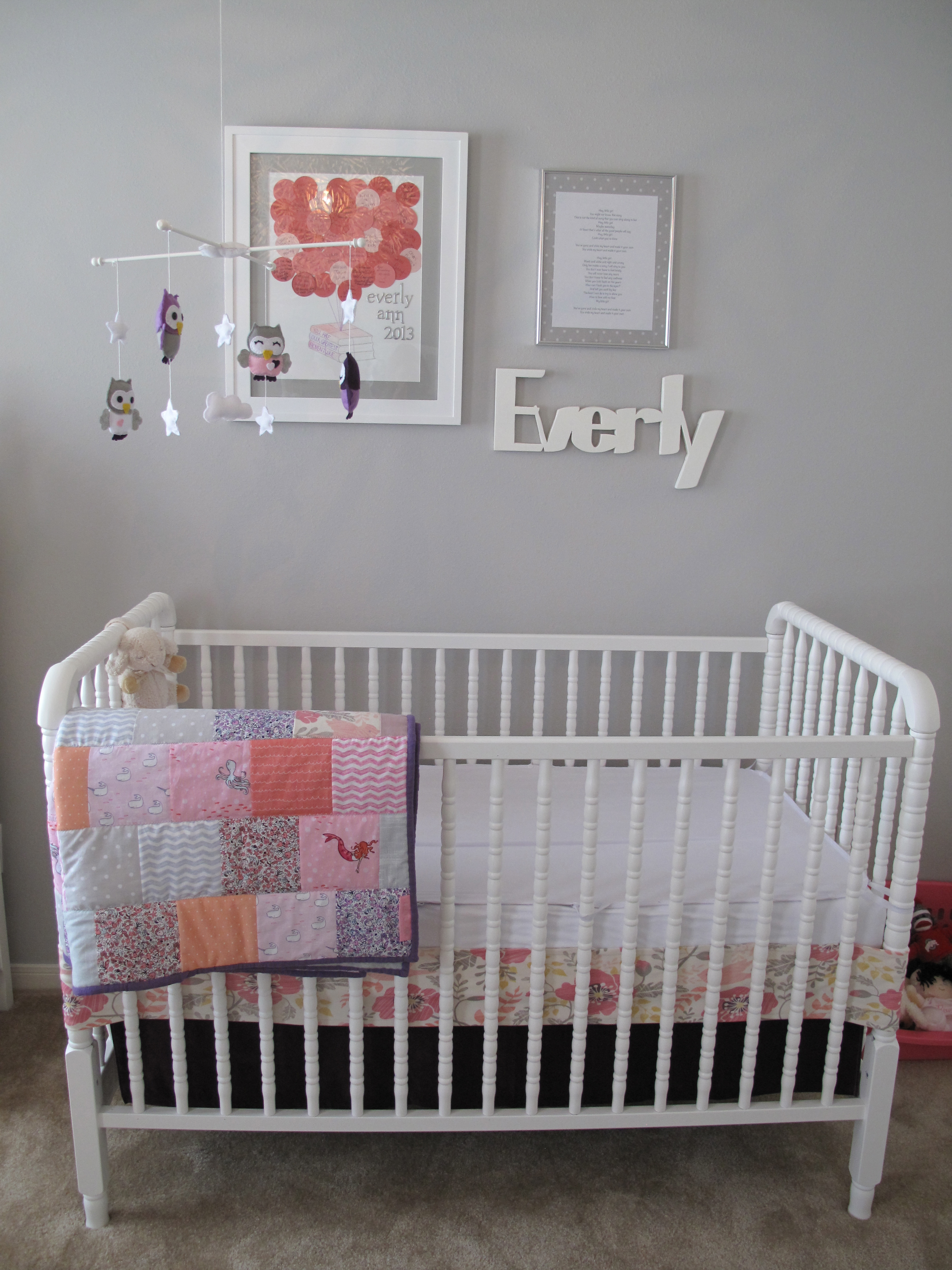 Gray and Pink Girl Room Crib