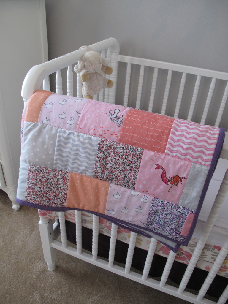 Gray and Pink Girl Room Crib View