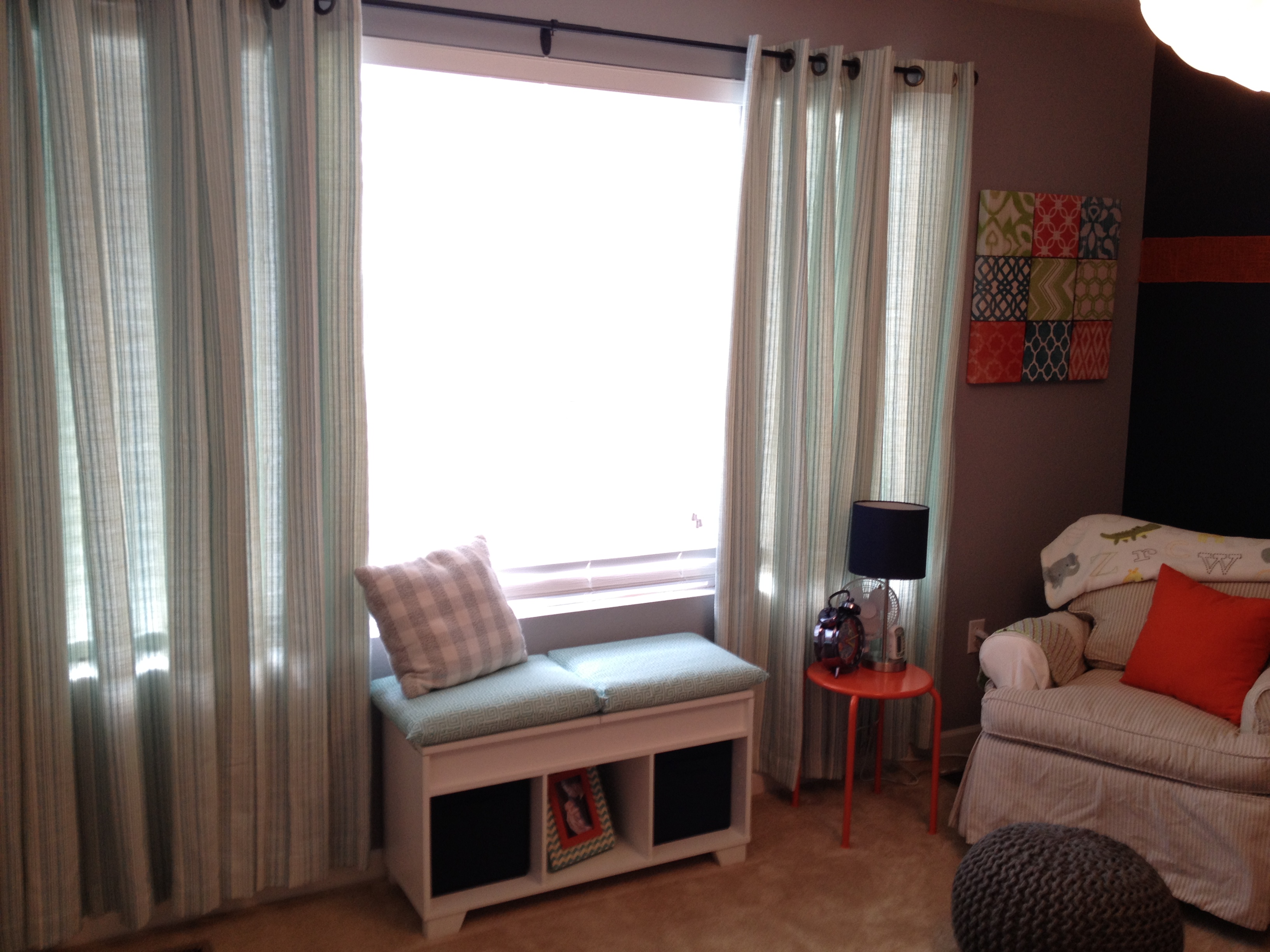 Navy and Red Boy Nursery Bench and Picture Window