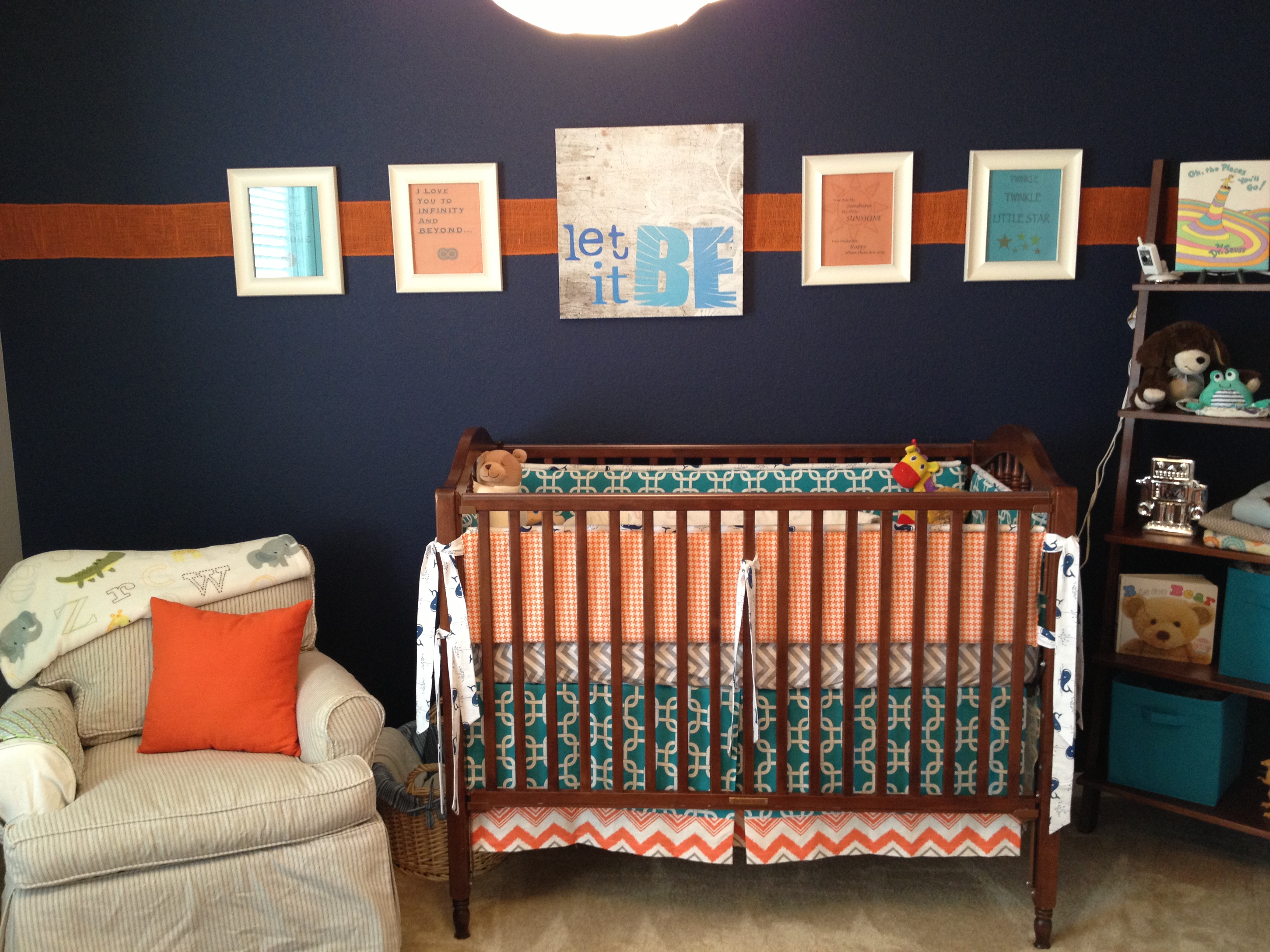 Navy and Red Boy Nursery Crib and Glider