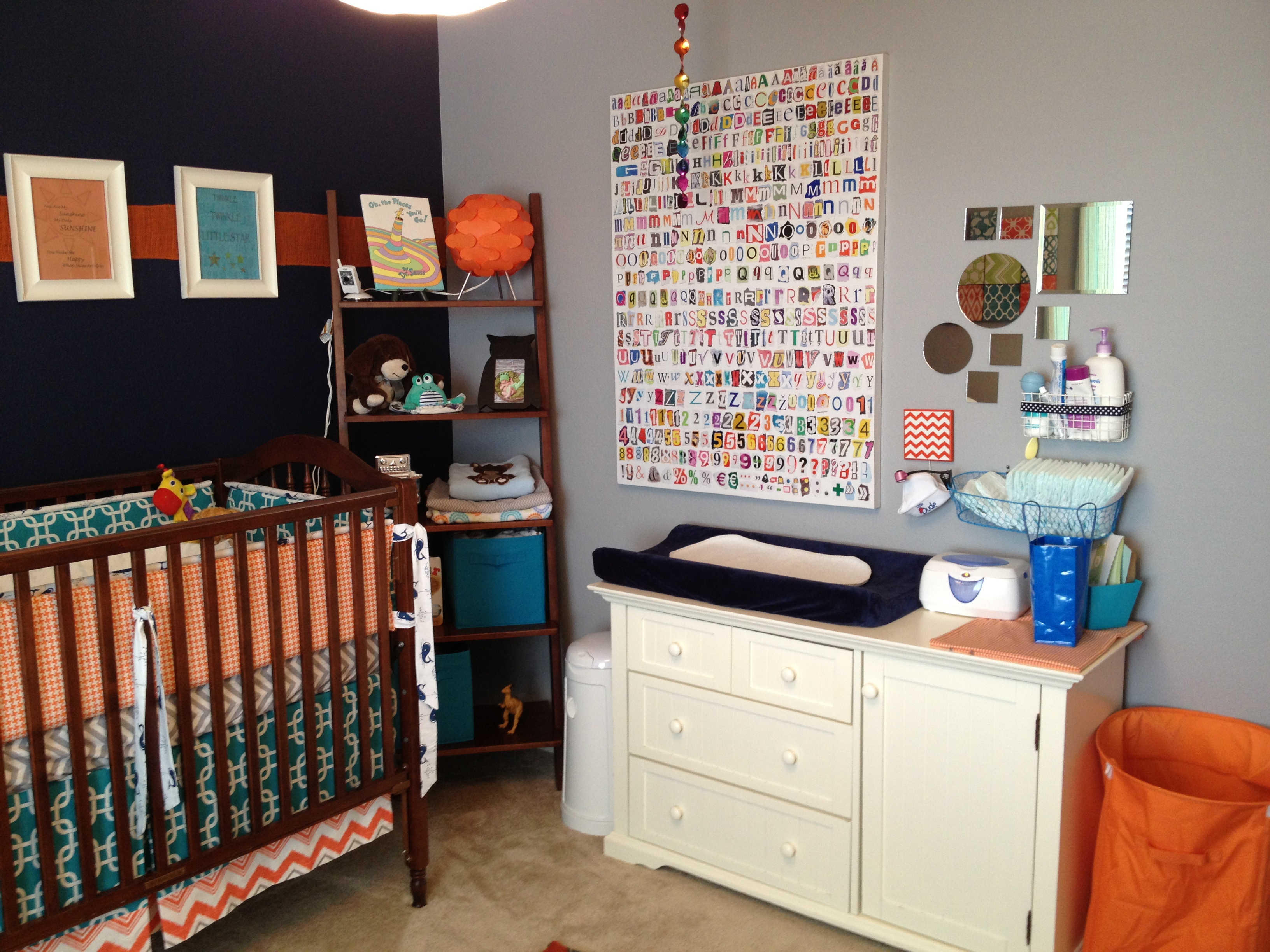 Navy and Red Boy Nursery Wide View of Room