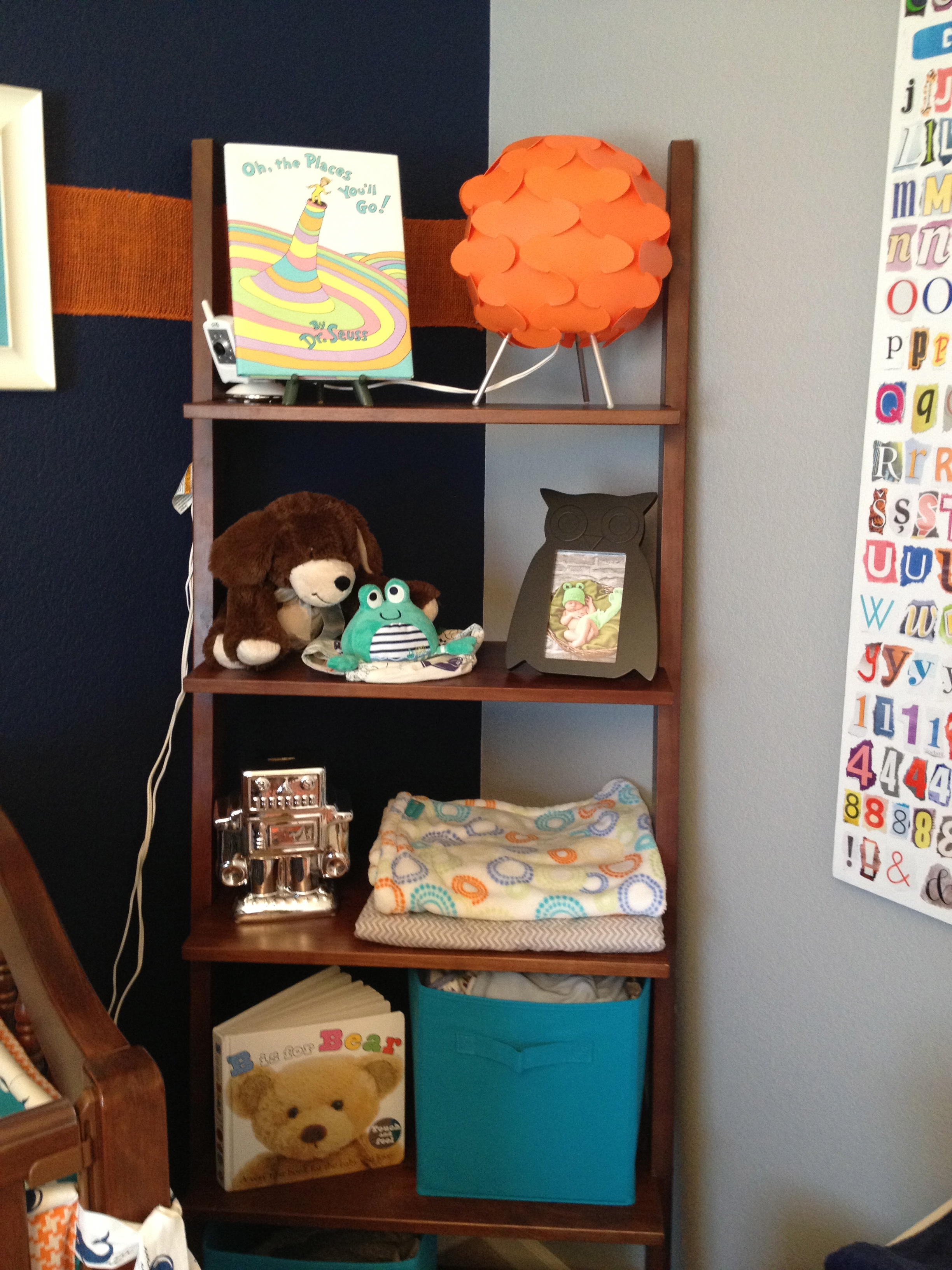 Navy and Red Boy Nursery Bookshelf