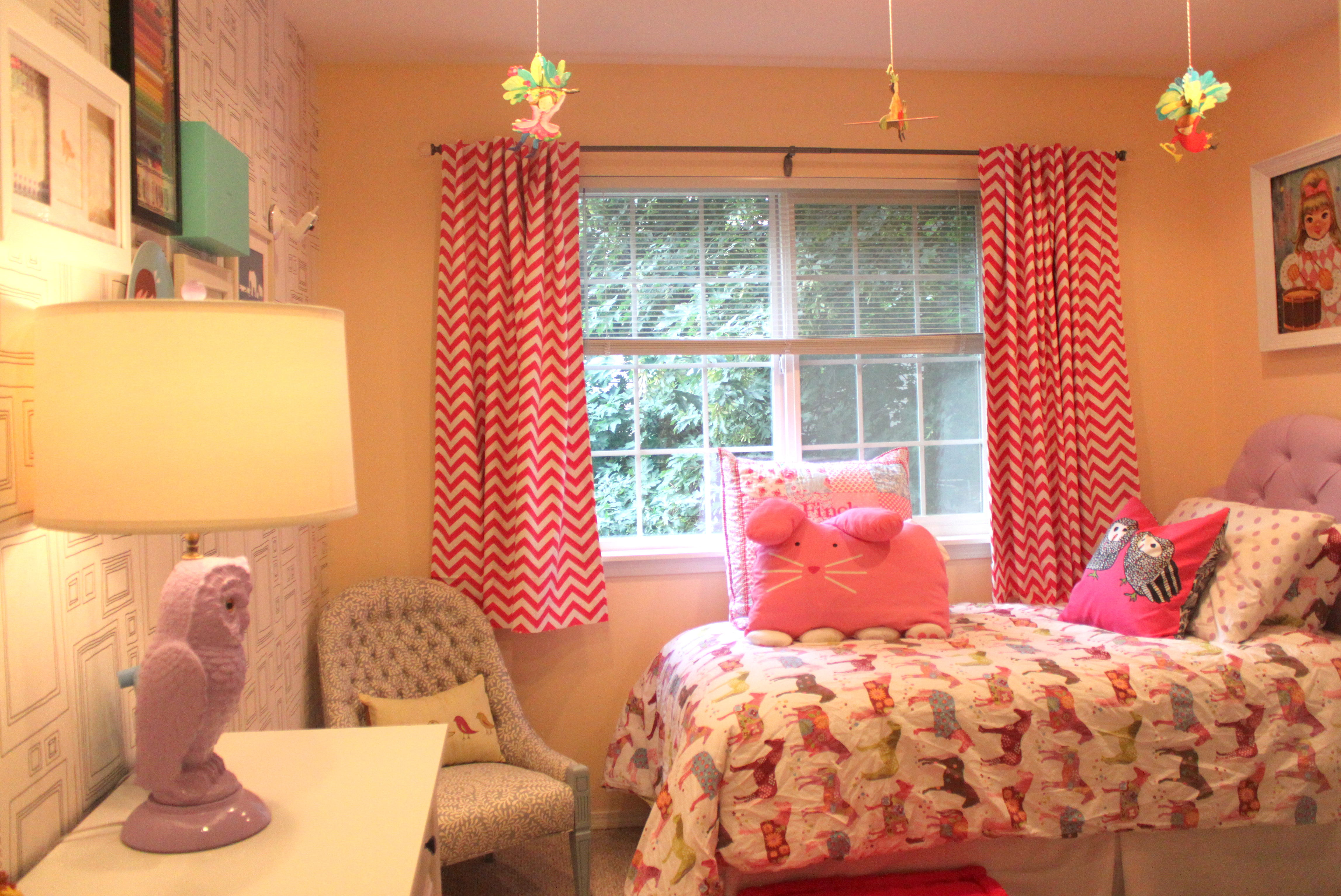 Hot Pink and Gray Big Girl Room View of Bed