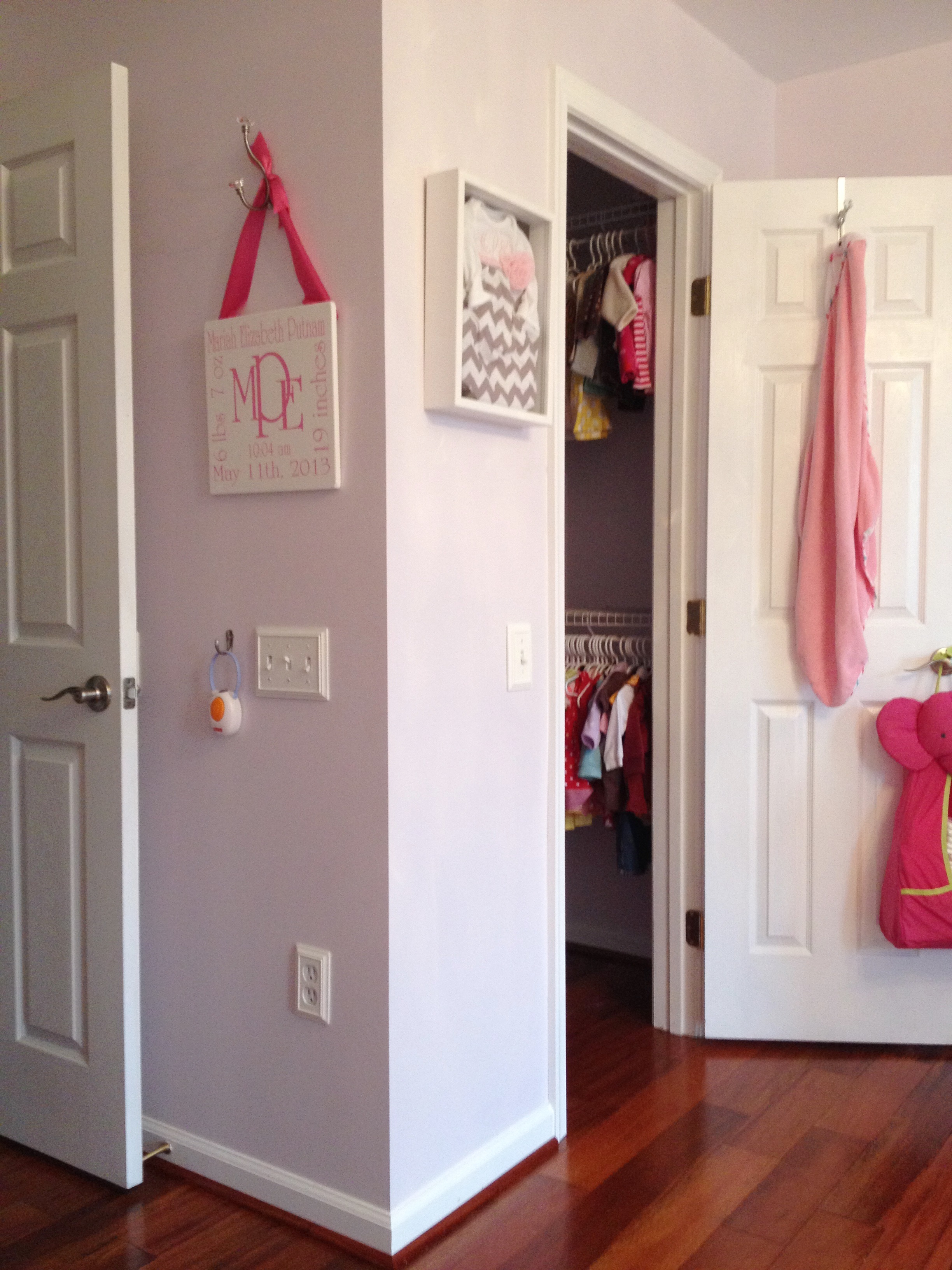 Hot Pink and Gray Elegant Girl Nursery Closet View