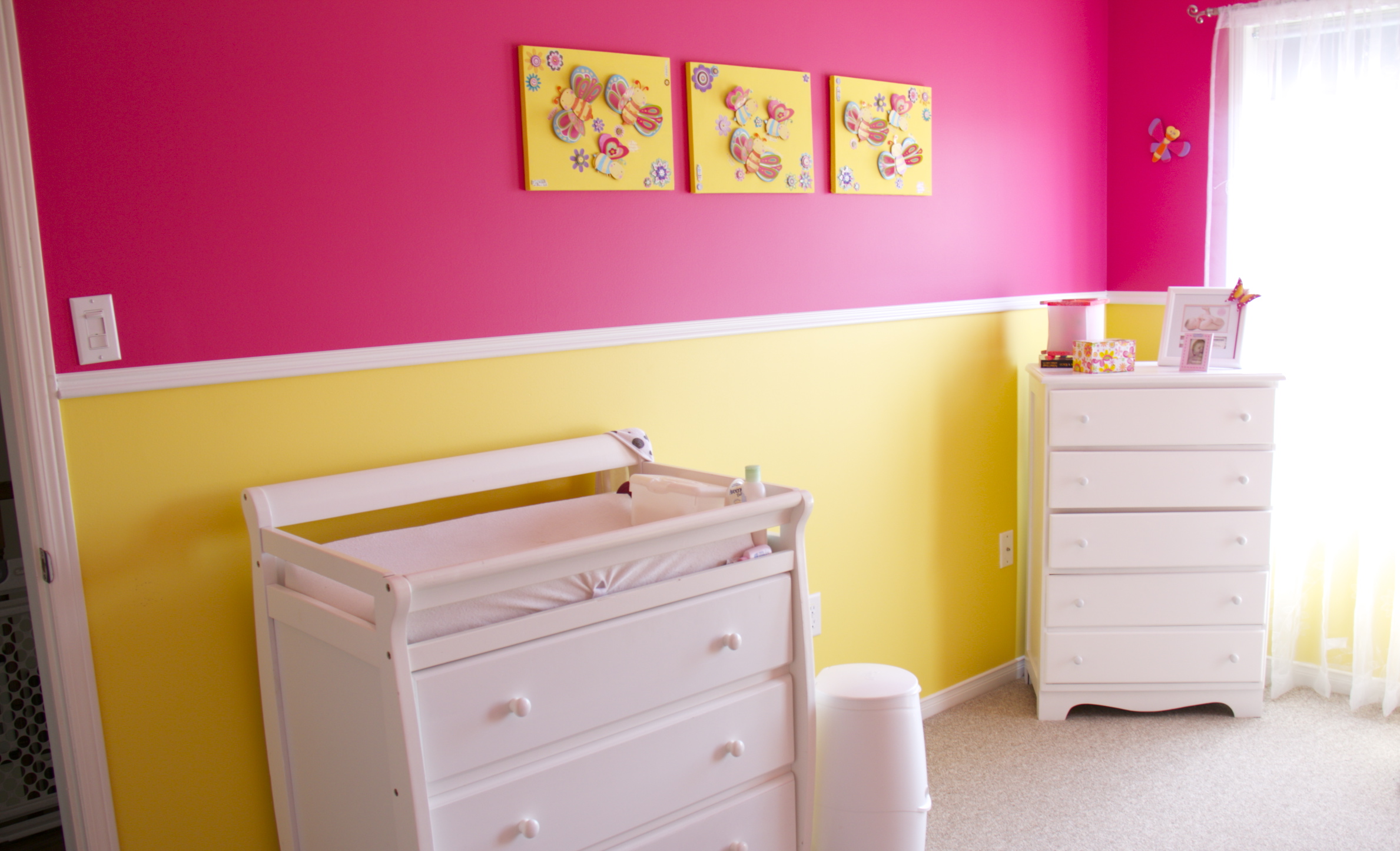 Pink and Yellow Girl Nursery Changer