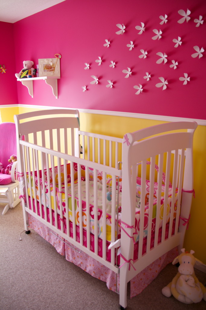 Pink and Yellow Girl Nursery Crib Shot