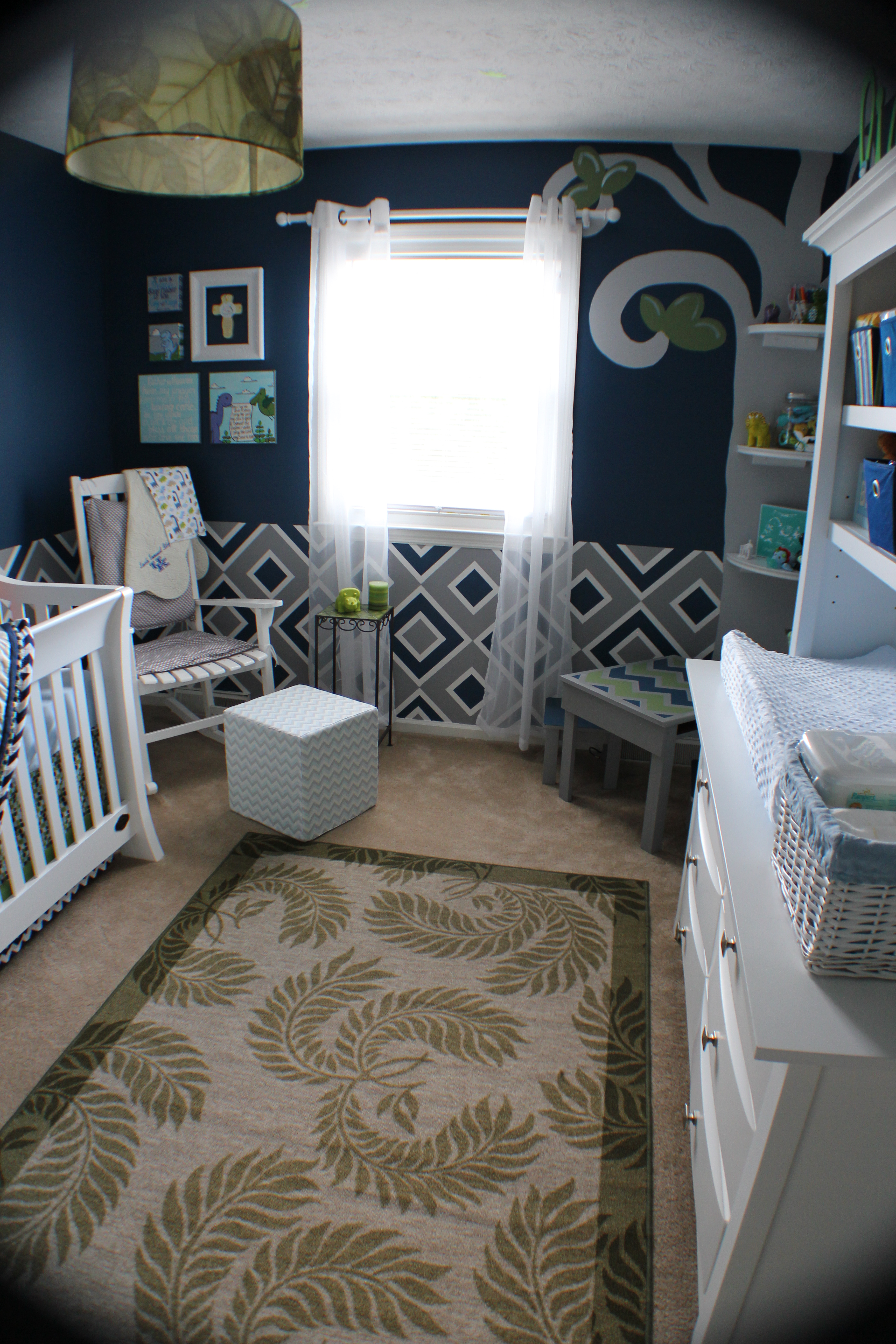 Boy Navy and Green Chevron Nursery Window Wall