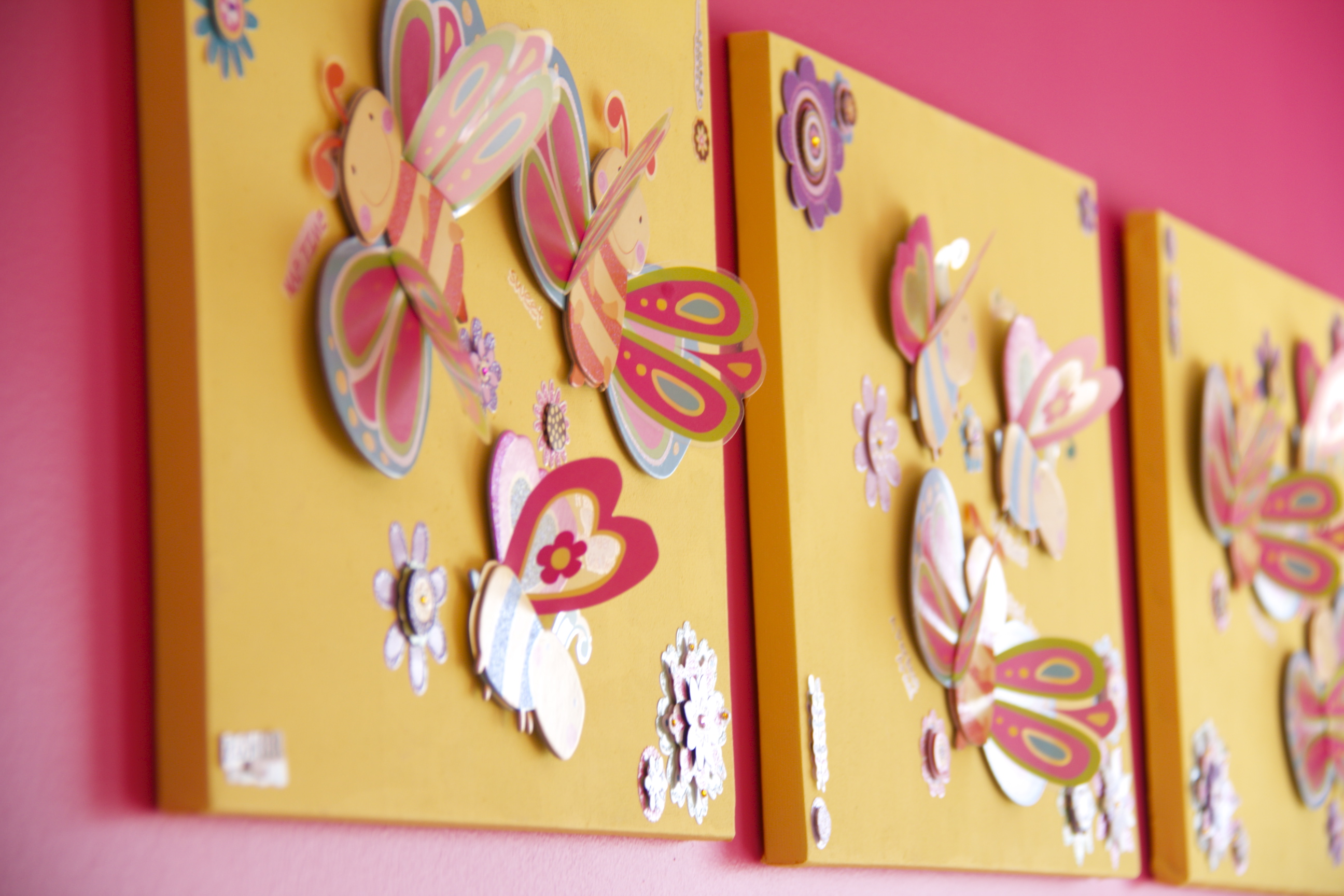 Pink and Yellow Girl Nursery Butterfly Wall Art