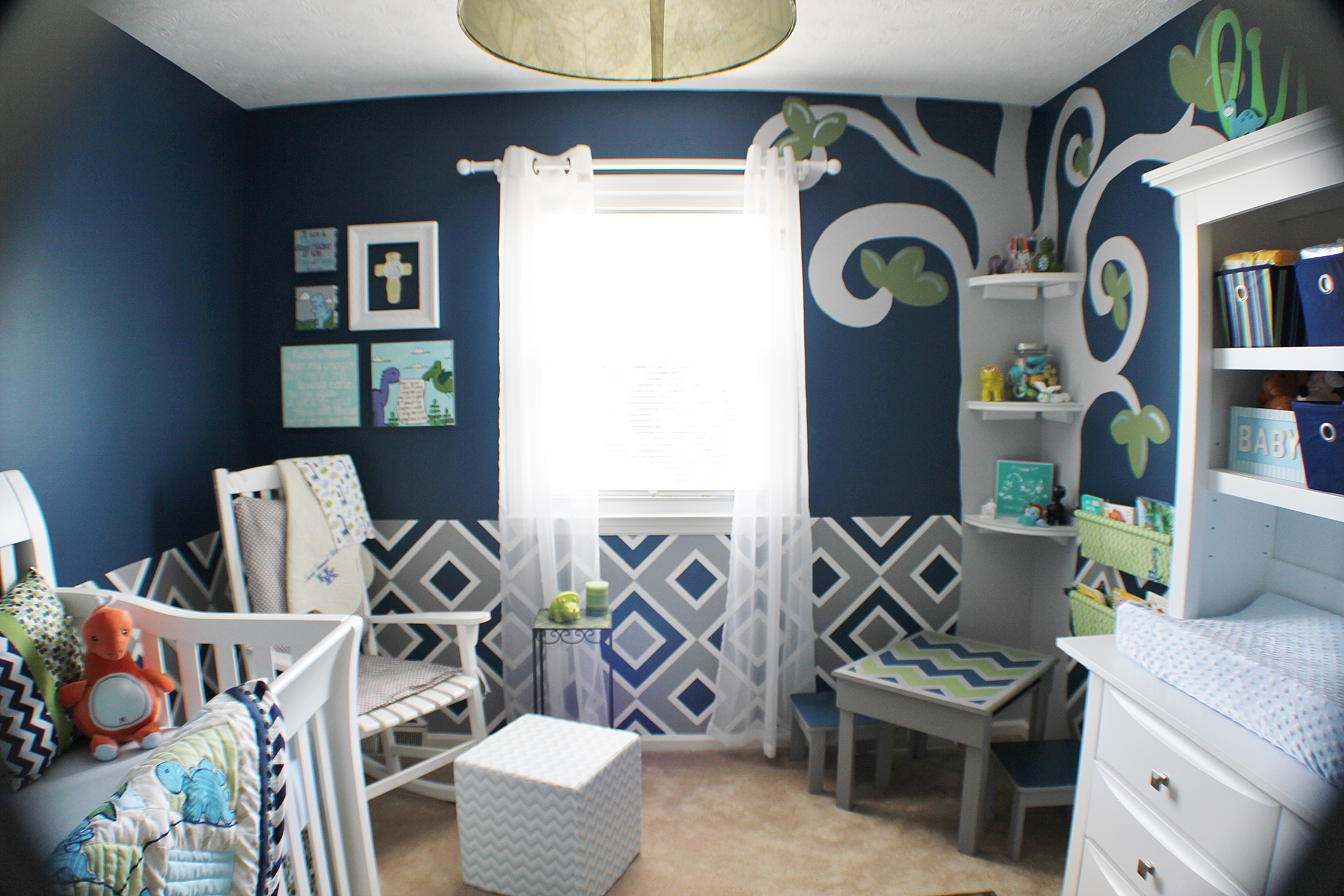 Boy Navy and Green Chevron Nursery Activity Area