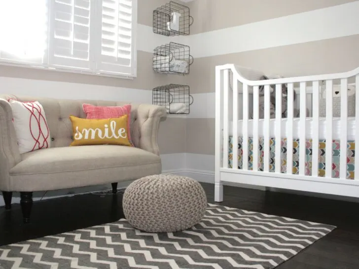 Striped Beige Girl Nursery Room View