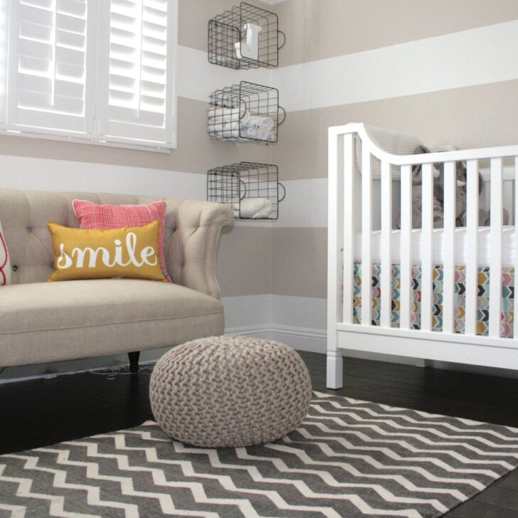 Striped Beige Girl Nursery Room View