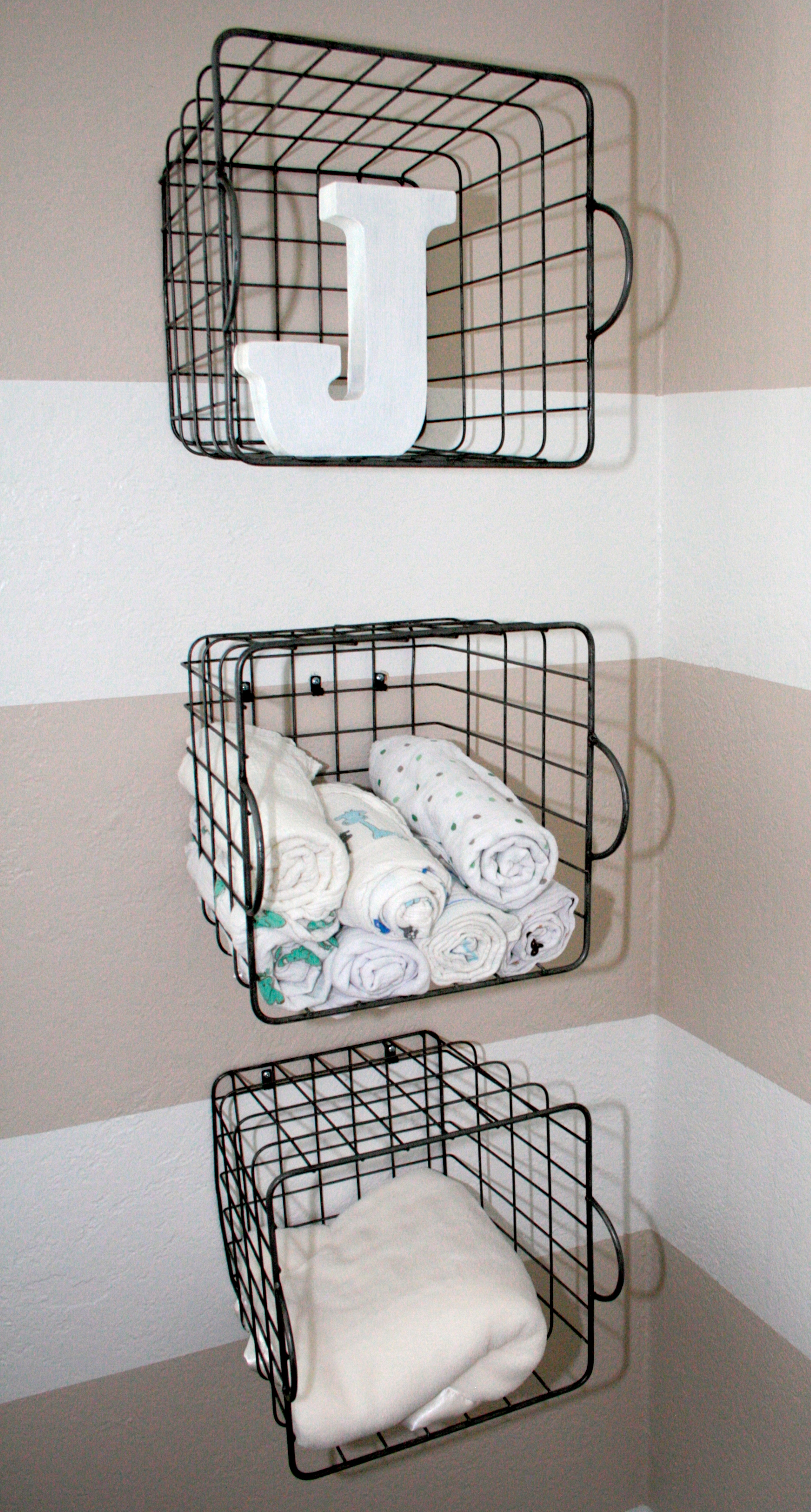 Striped Beige Nursery Storage Caddys