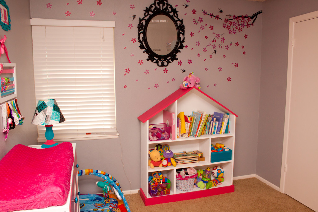 Girl Gray, Pink, and Turquoise Nursery Room View