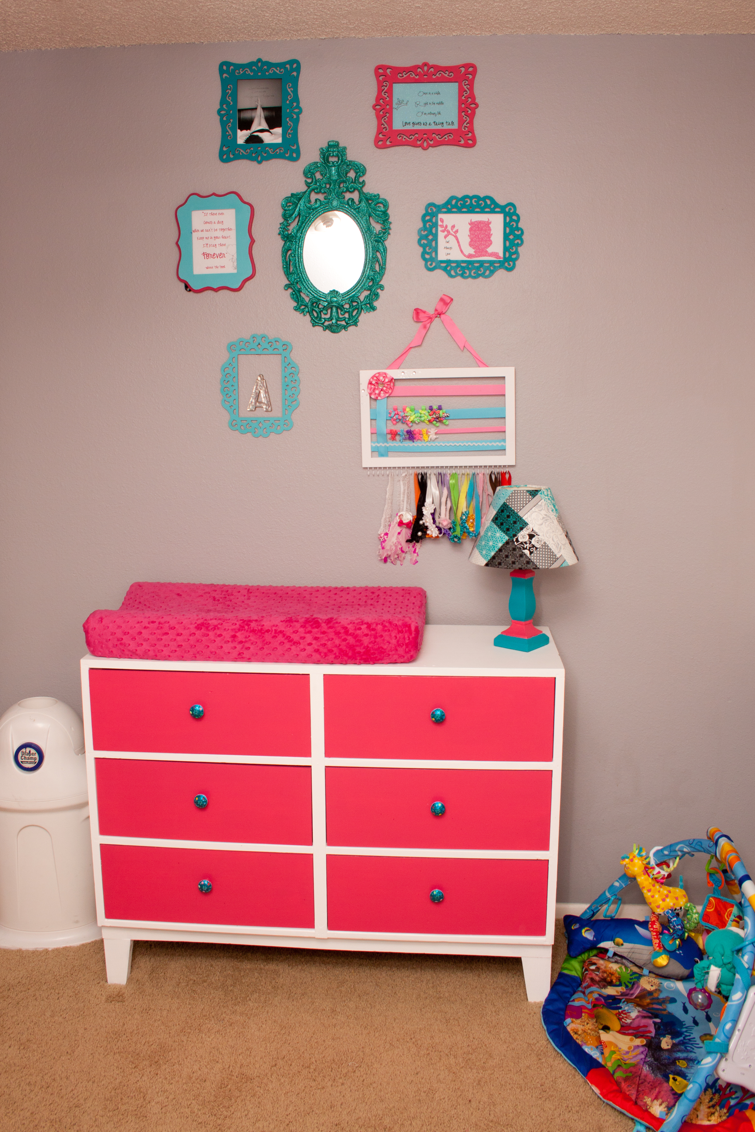 Girl Gray, Pink, and Turquoise Nursery Changer