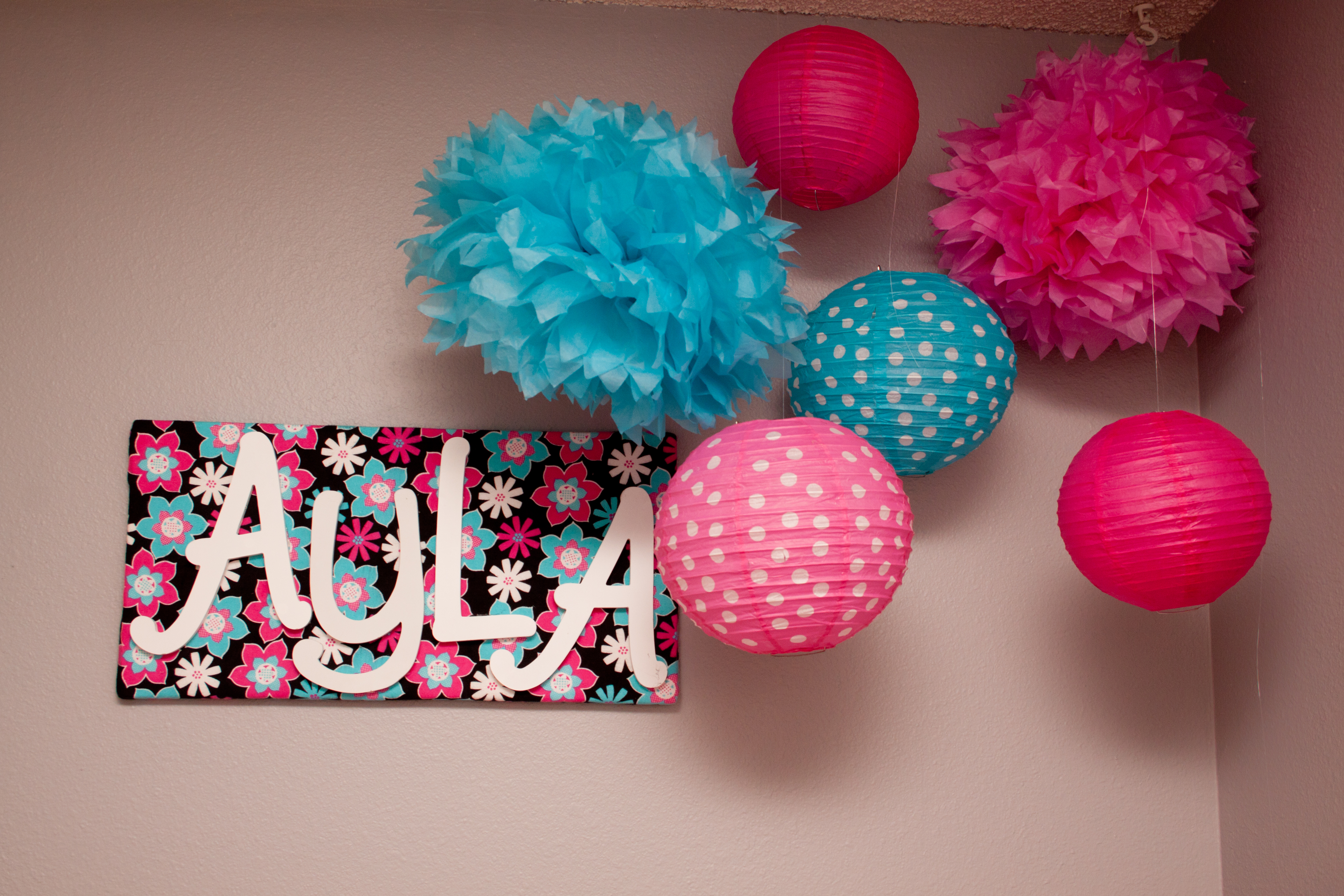 Girl Gray, Pink, and Turquoise Nursery Tissue Poms
